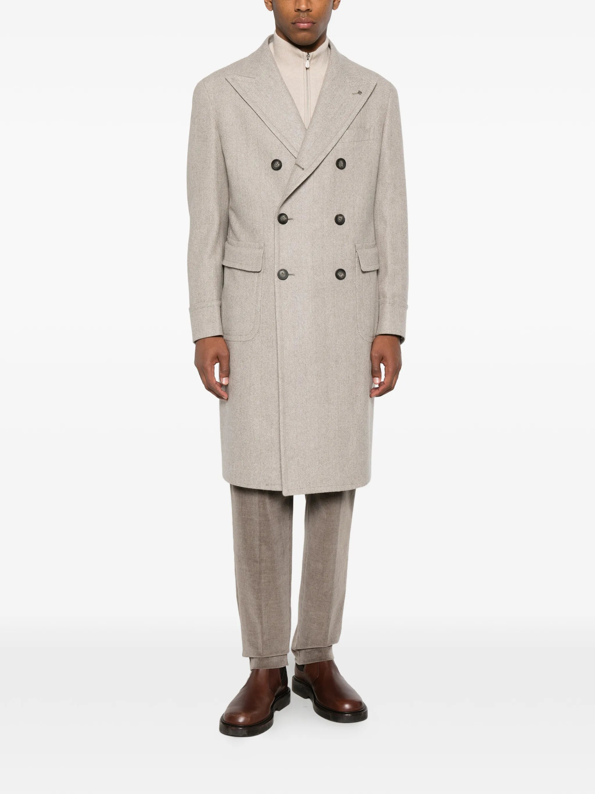Tagliatore Tagliatore Double-breasted Herringbone-pattern Coat, view 2