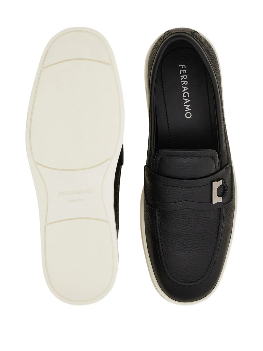 Ferragamo Ferragamo Boat Shoe Loafers With Gancini Ornament, view 4