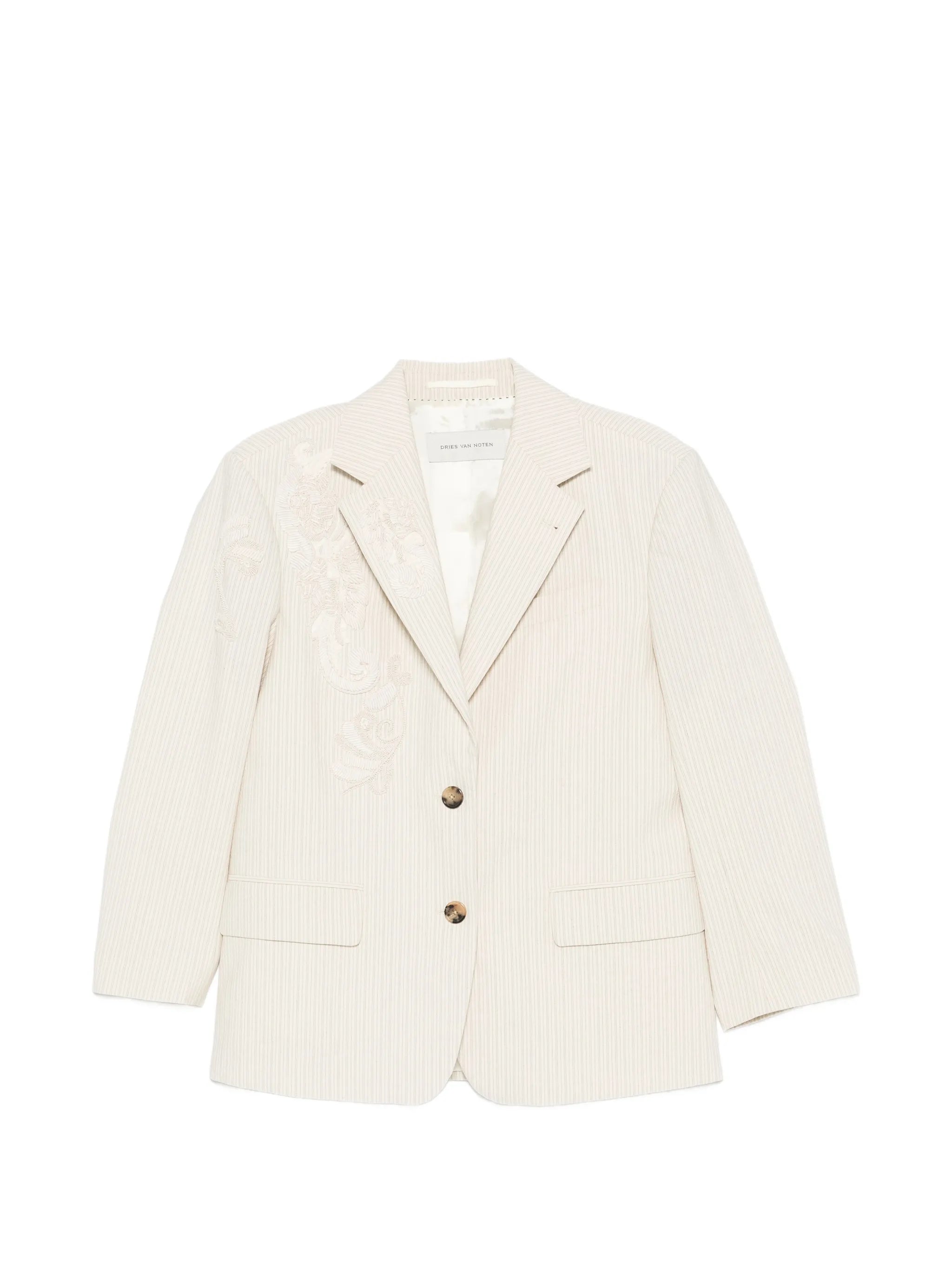 Dries Van Noten Dries Van Noten Birdy Embroidered Pinstripe-pattern Blazer