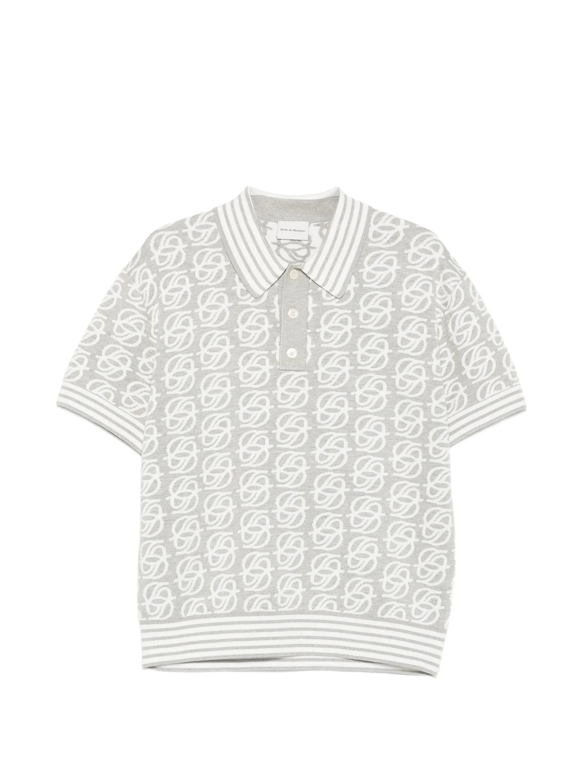 Drole De Monsieur Drole De Monsieur Monogram-knit Striped-trim Polo Shirt