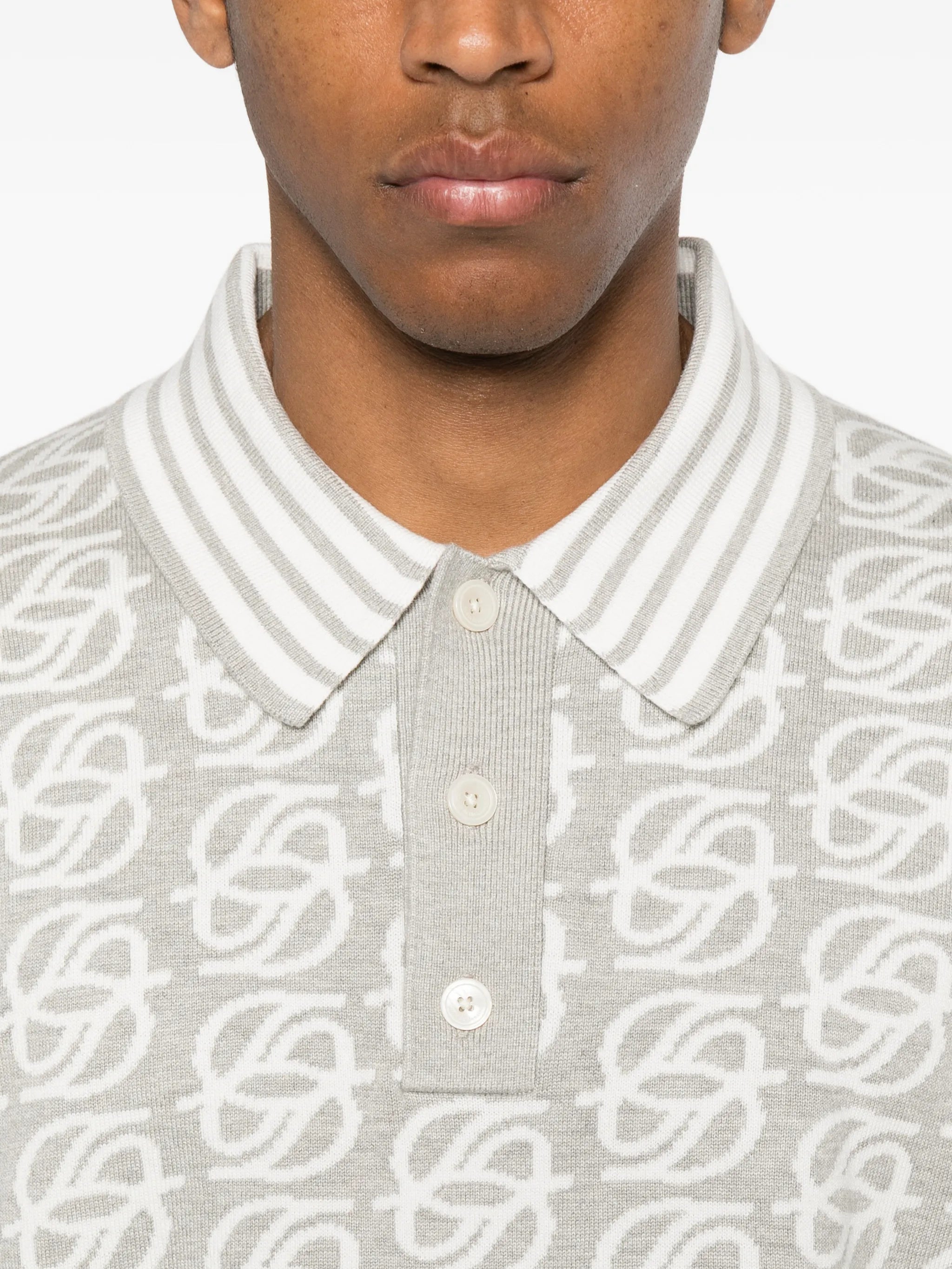 Drole De Monsieur Drole De Monsieur Monogram-knit Striped-trim Polo Shirt, view 2