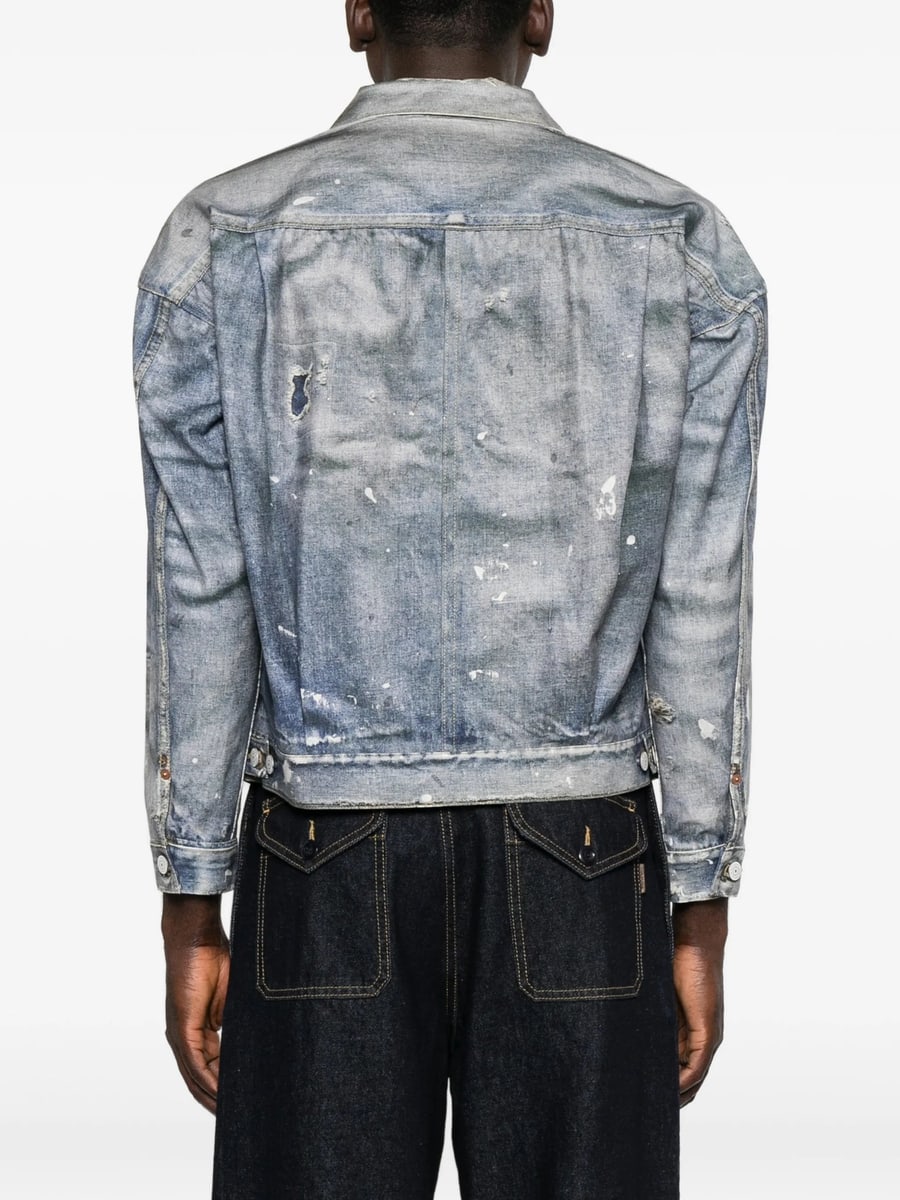 Junya Watanabe Junya Watanabe Distressed Paint-splatter Denim Jacket, view 4