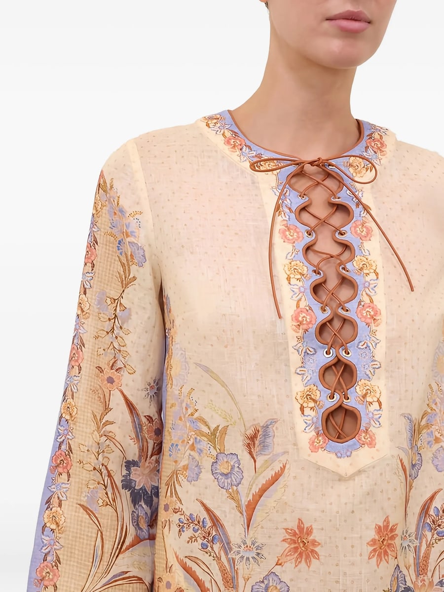 Zimmermann Zimmermann Indra Floral-print Lace-up Mini Dress, view 2