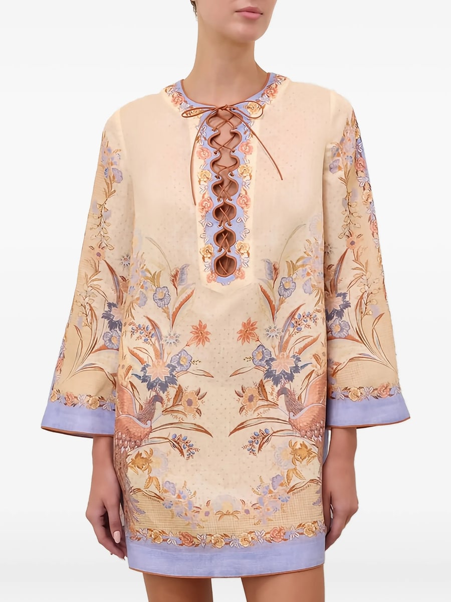 Zimmermann Zimmermann Indra Floral-print Lace-up Mini Dress, view 5