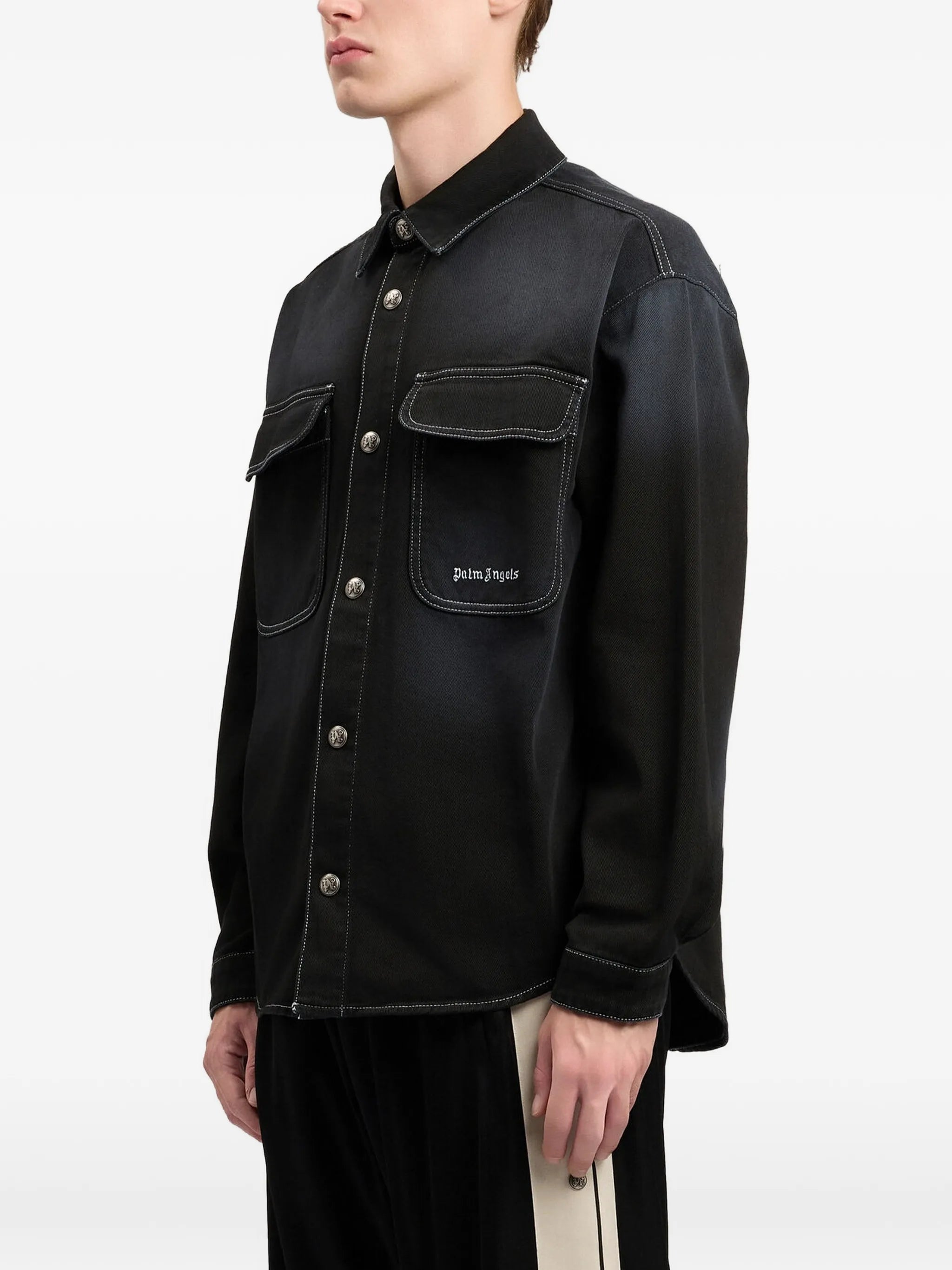 Palm Angels Palm Angels Logo Denim Shirt, view 2