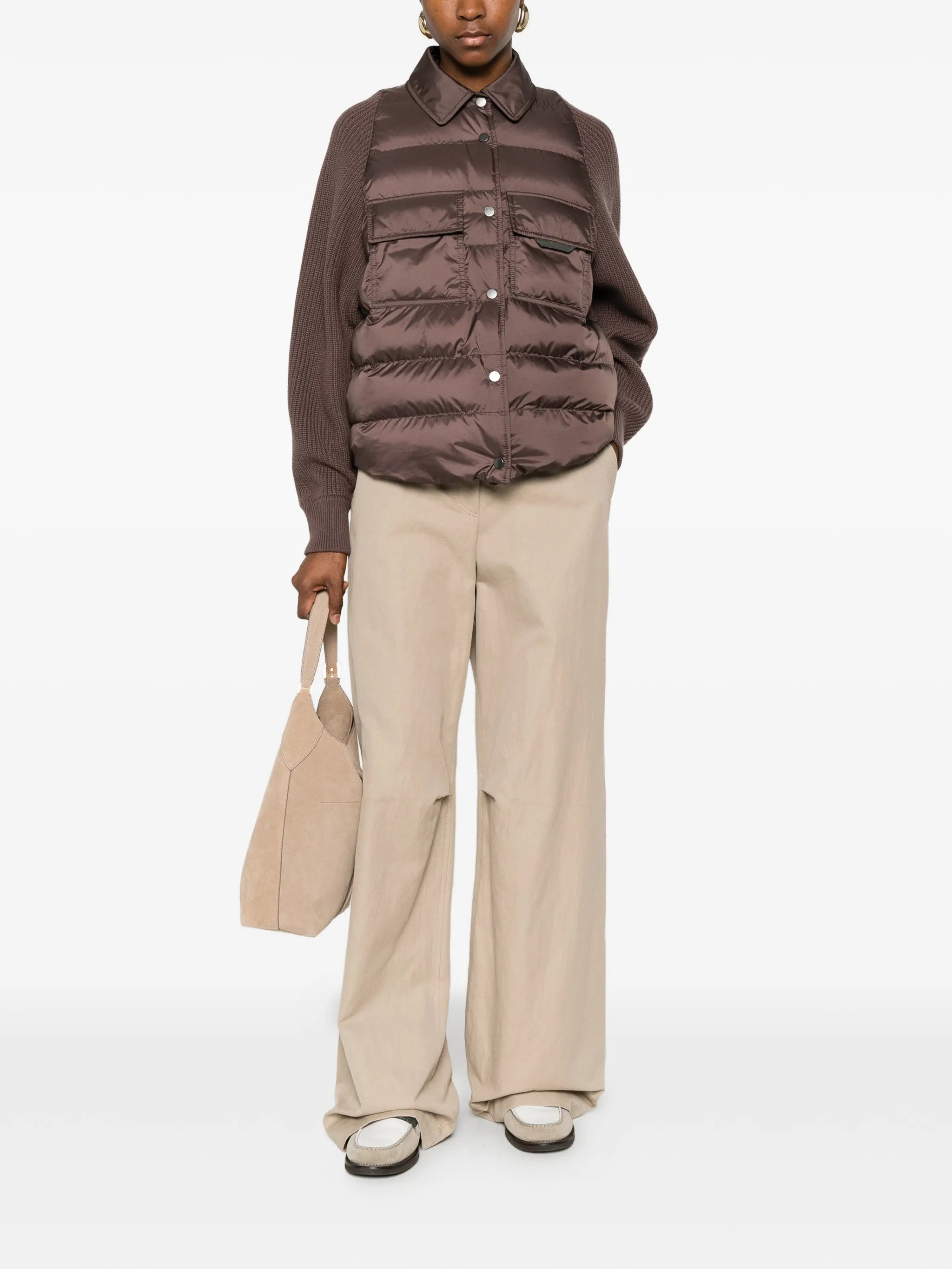 Brunello Cucinelli Brunello Cucinelli Quilted-panel Knit-sleeve Jacket, view 2