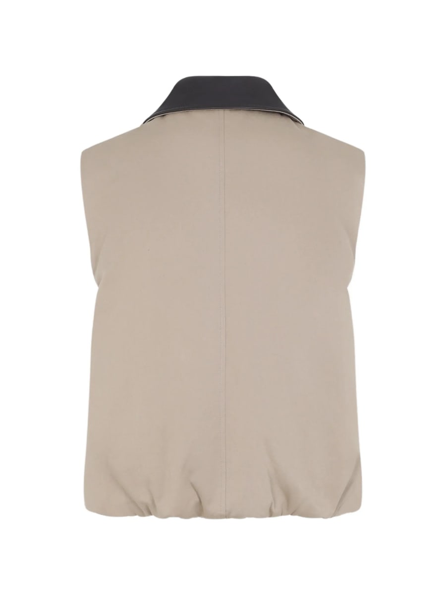 Brunello Cucinelli Brunello Cucinelli Twill And Prince-of-Wales Reversible Down Vest With Detachable-leather-collar And Monili, view 3