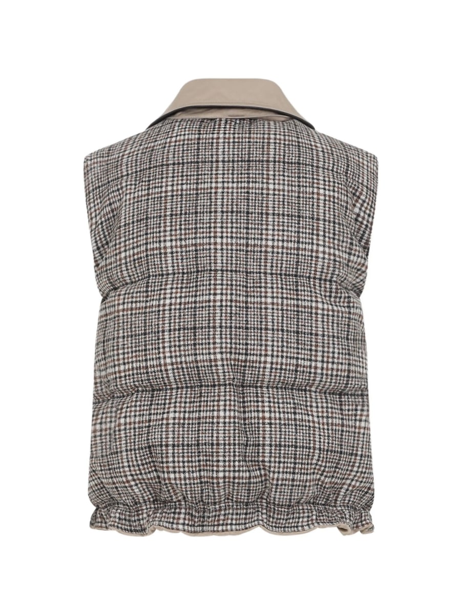 Brunello Cucinelli Brunello Cucinelli Twill And Prince-of-Wales Reversible Down Vest With Detachable-leather-collar And Monili, view 4
