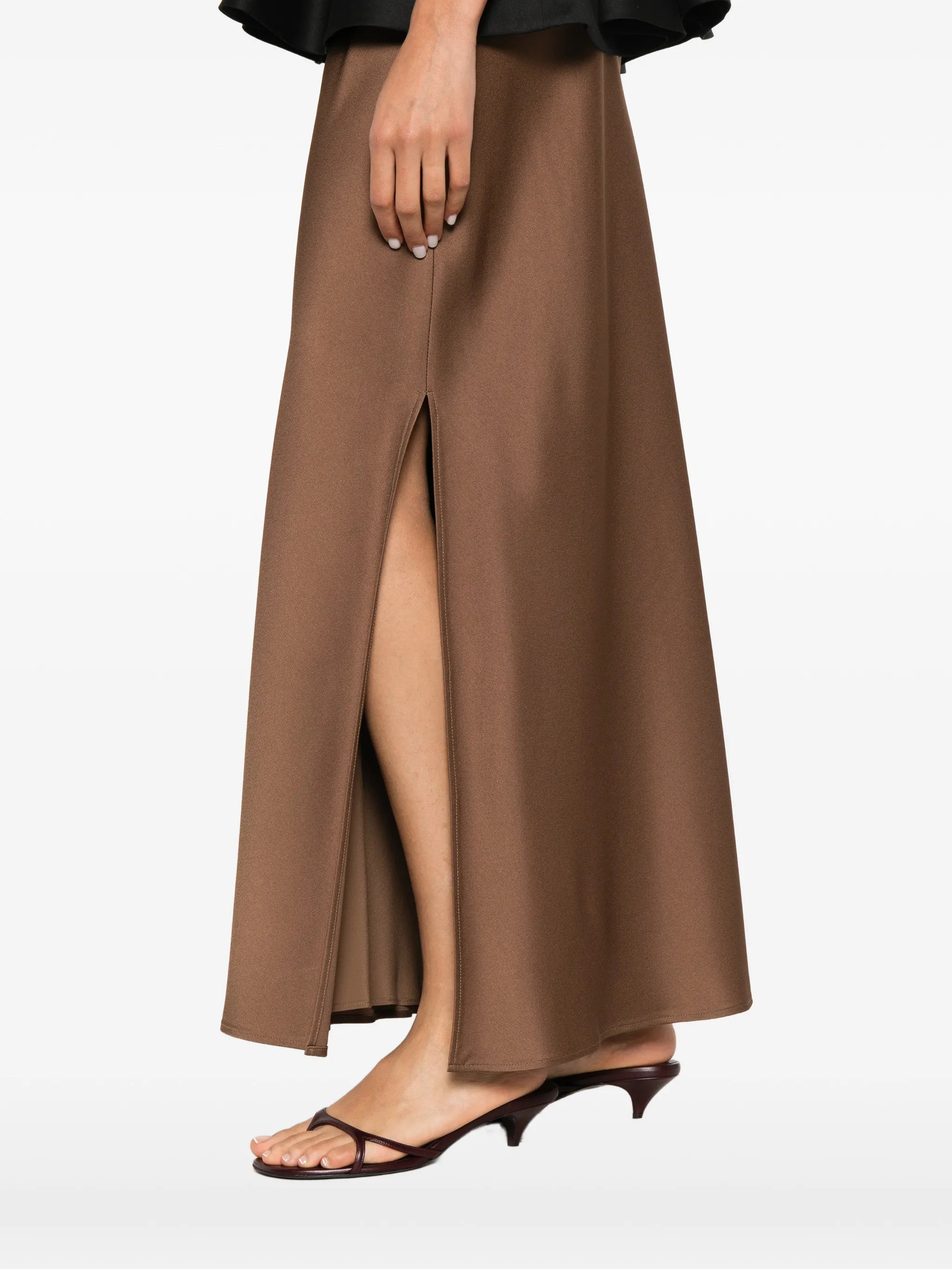 Brunello Cucinelli Brunello Cucinelli Satin-finish Slit Maxi Skirt, view 2