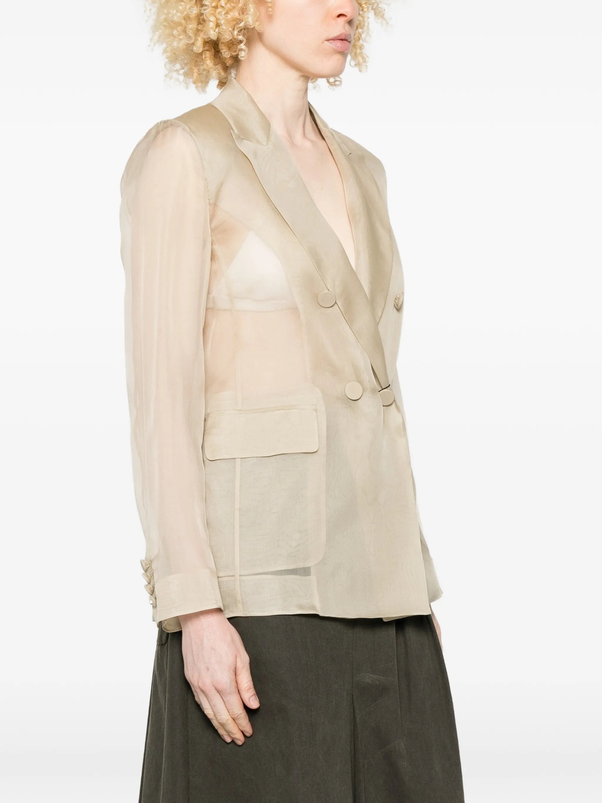 Max Mara Pianoforte Max Mara Pianoforte Double-breasted Sheer-panel Blazer, view 2