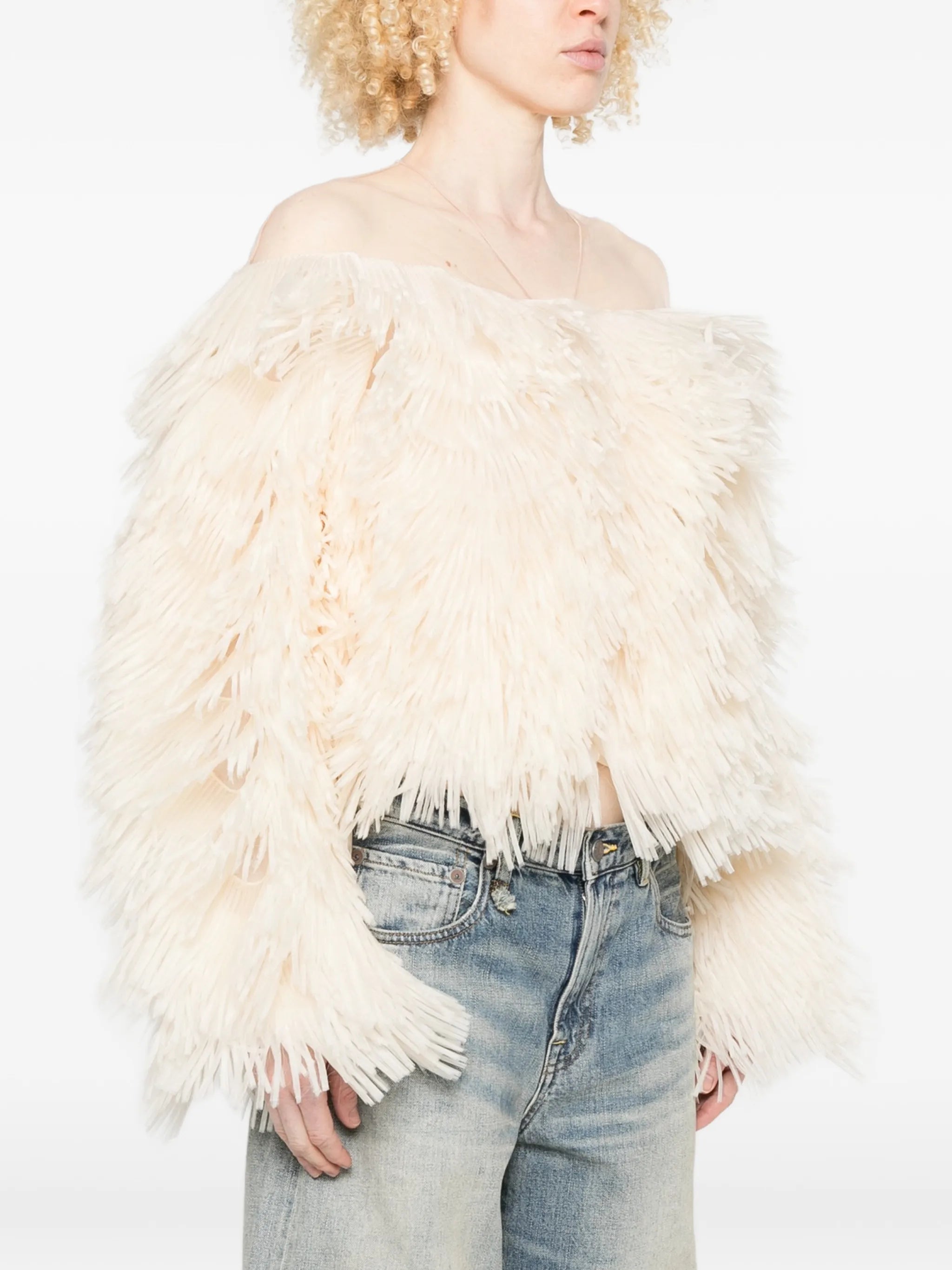 Elisabetta Franchi Elisabetta Franchi Tulle And Organza Jacket With Fringes, view 2
