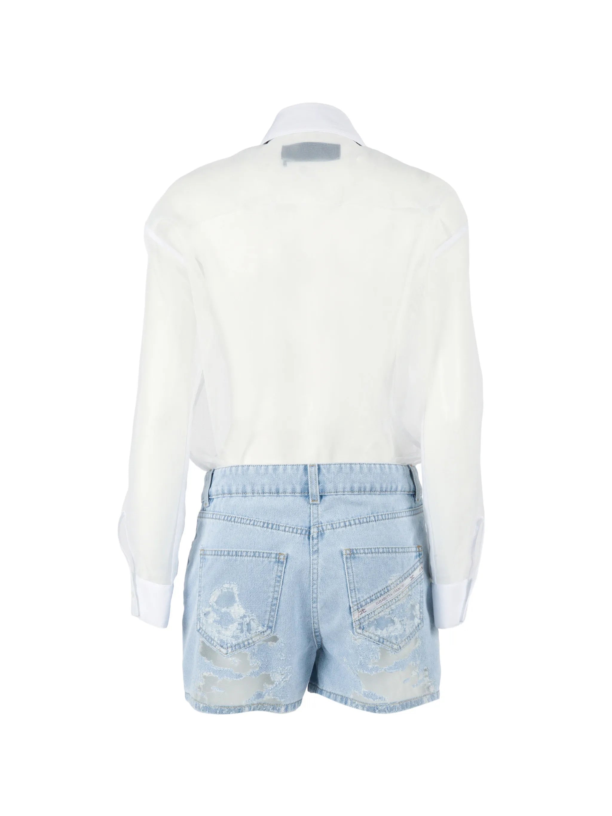 Elisabetta Franchi Elisabetta Franchi Denim And Organza Romper Suit With Bow Tie, view 2