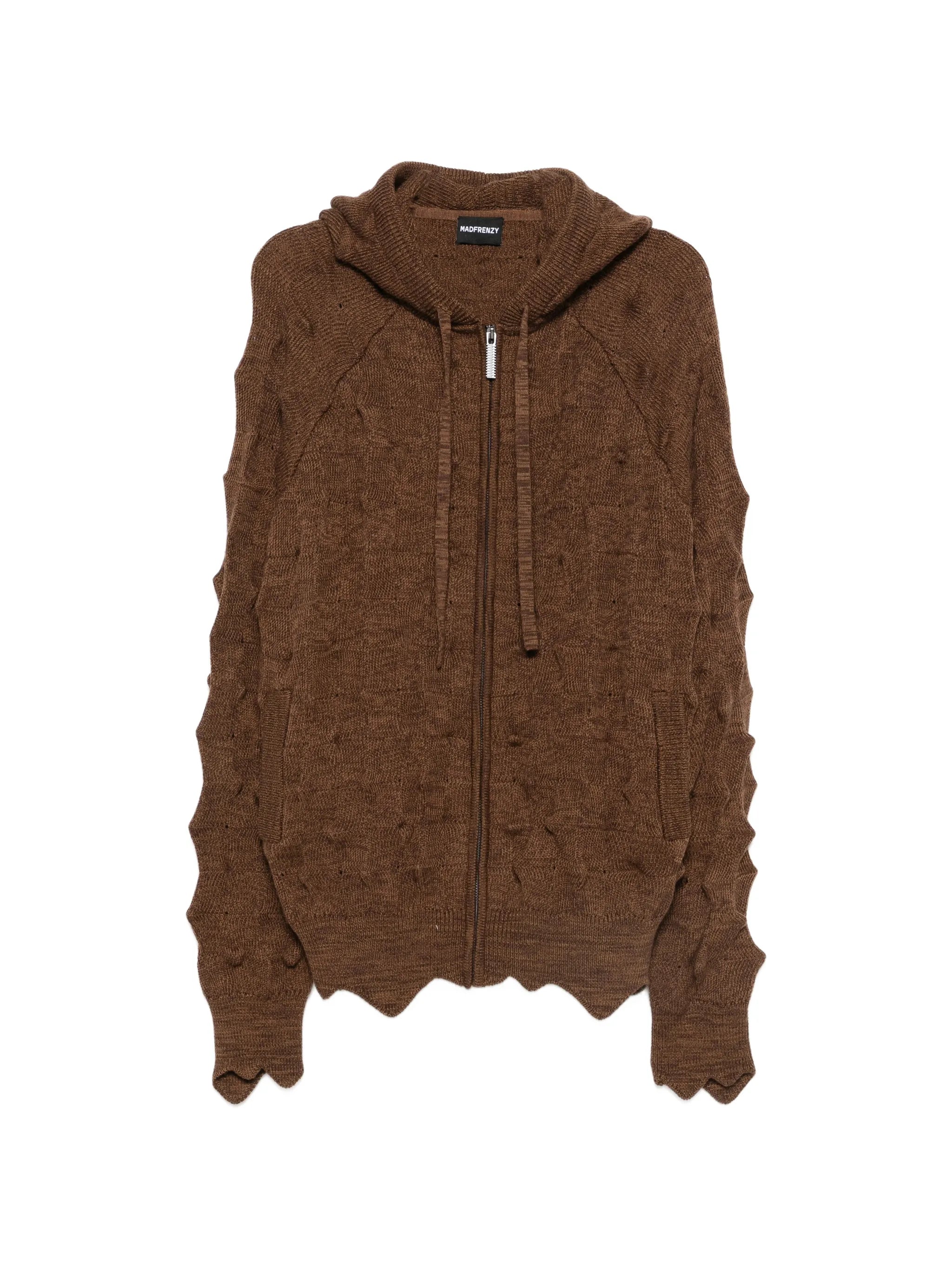 Madfrenzy Madfrenzy Spiked Zip-up Cable-knit Cardigan