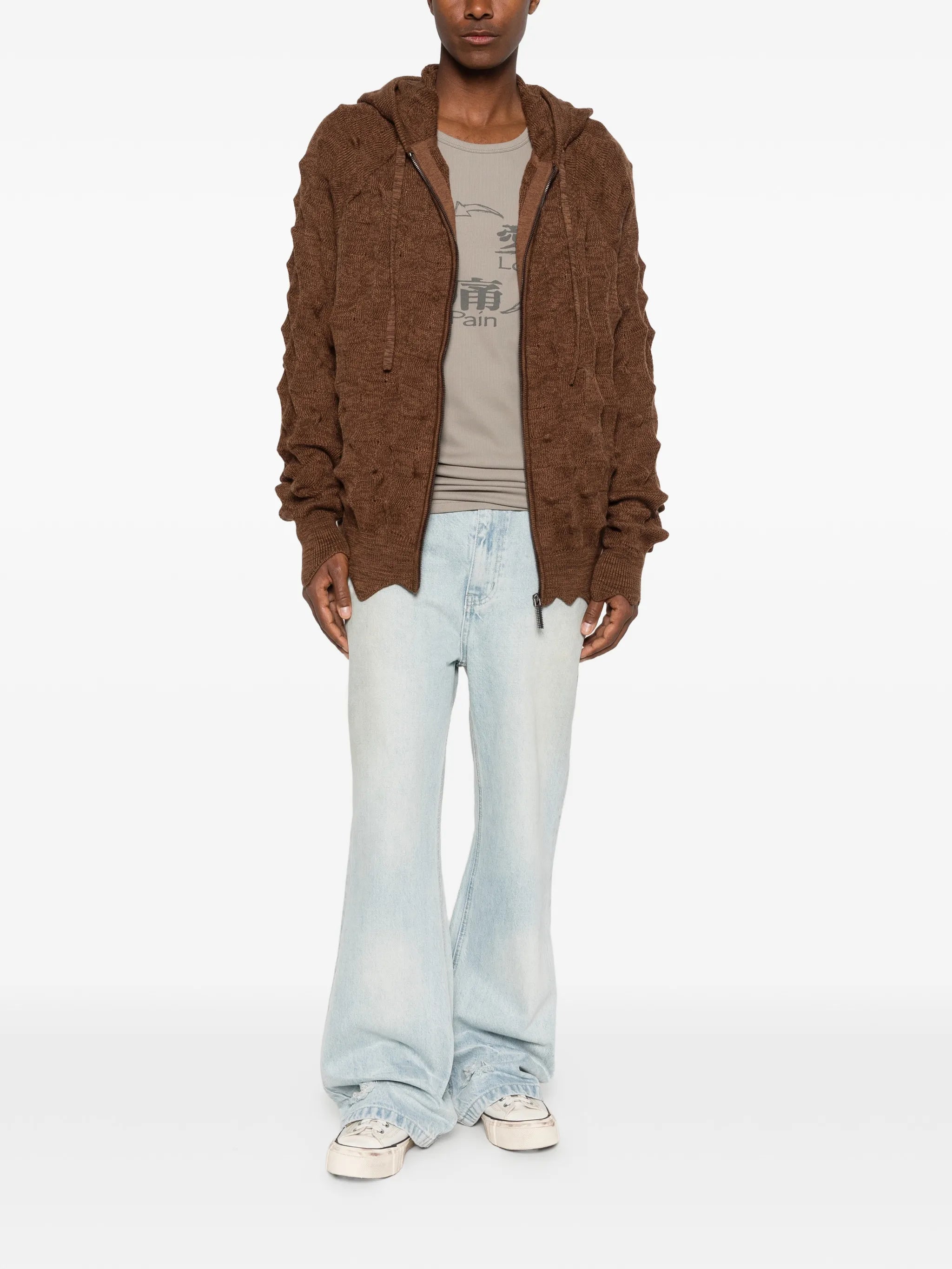 Madfrenzy Madfrenzy Spiked Zip-up Cable-knit Cardigan, view 2