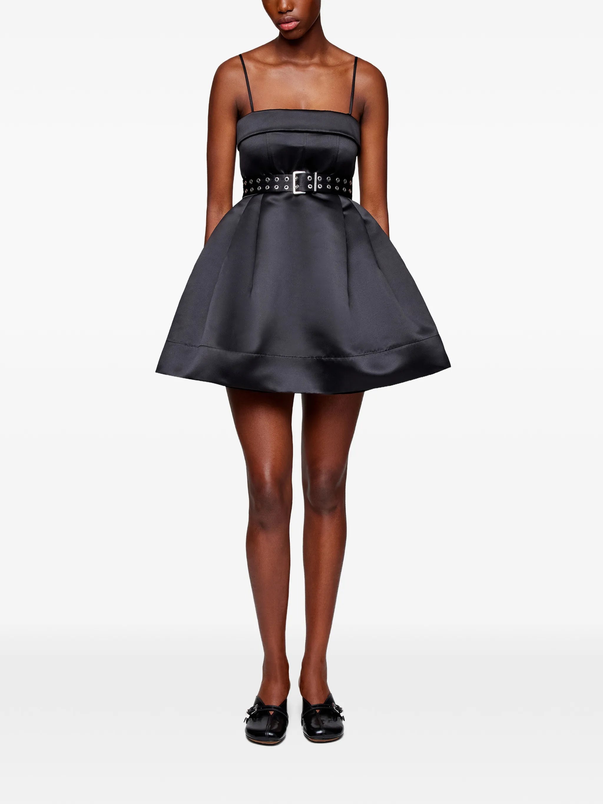 Ganni Ganni Mini Belted Spaghetti-strap Dress, view 2