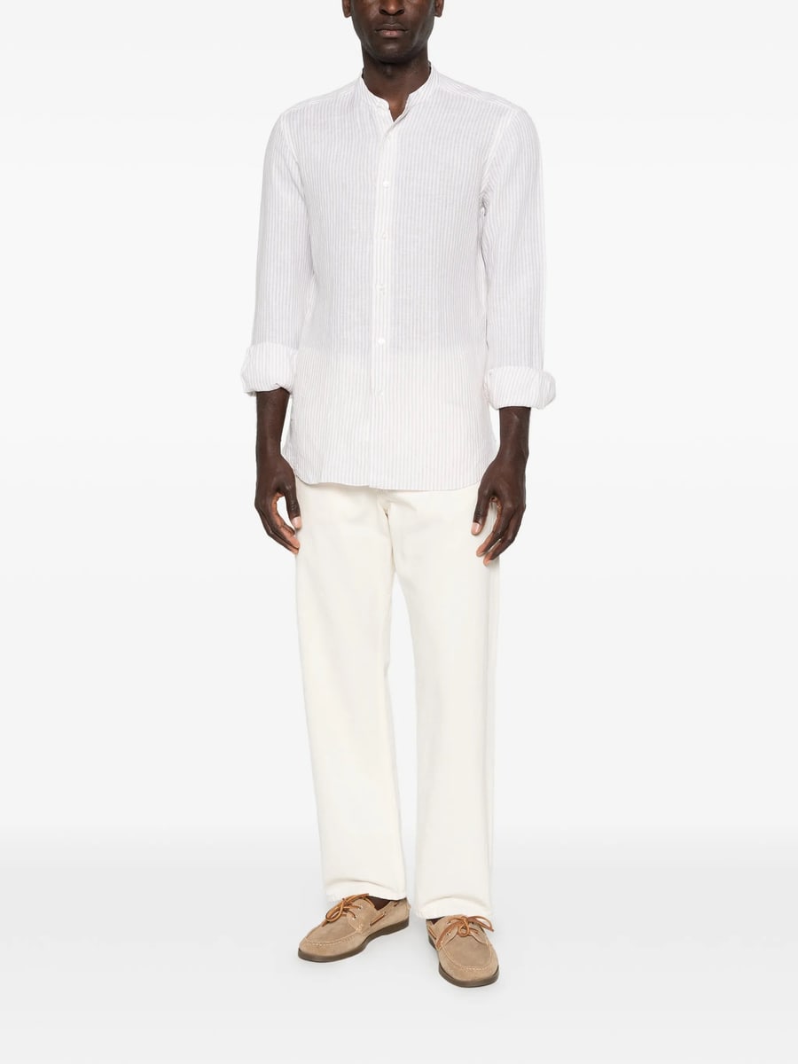 Barba Barba Striped Collarless Shirt, view 2