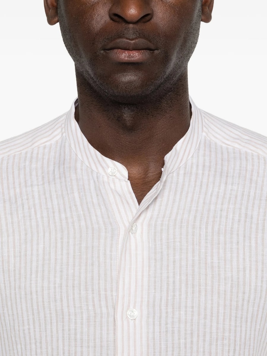 Barba Barba Striped Collarless Shirt, view 3