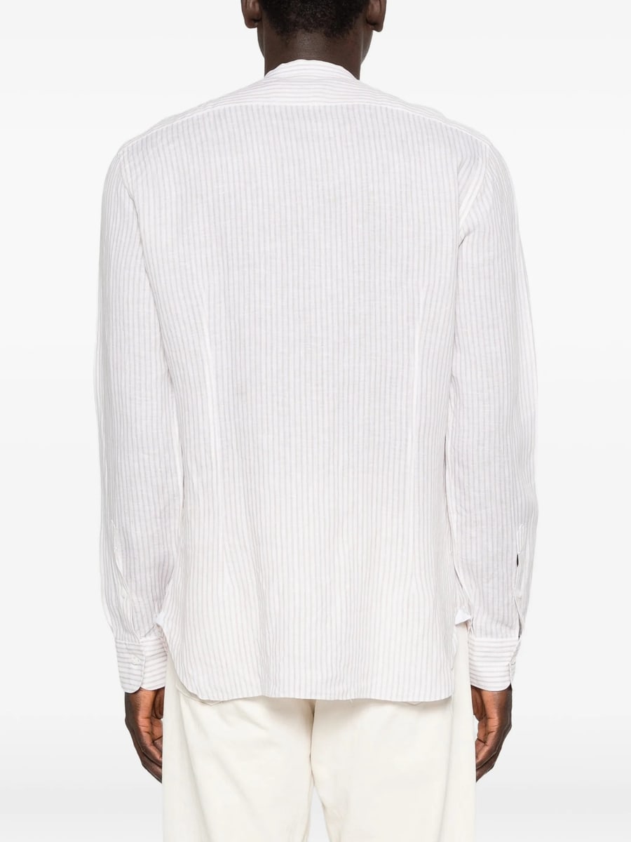 Barba Barba Striped Collarless Shirt, view 4