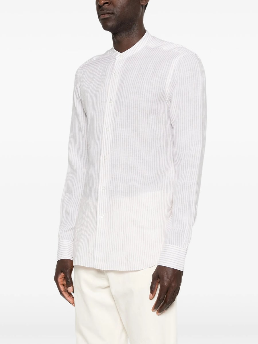 Barba Barba Striped Collarless Shirt, view 5