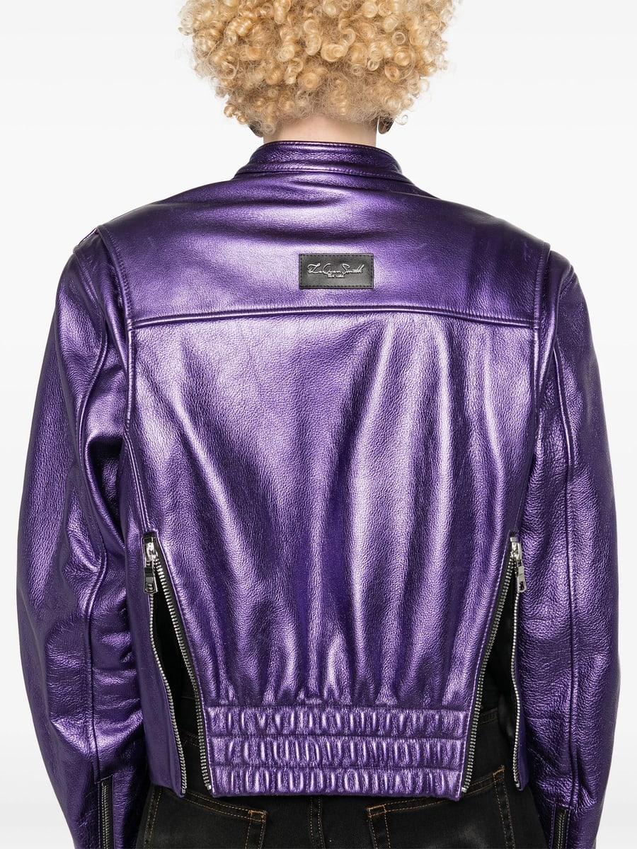 Laquan Smith Laquan Smith Metallic Leather Bomber Jacket, view 2