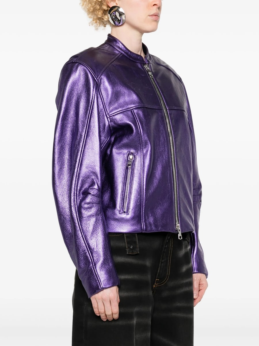 Laquan Smith Laquan Smith Metallic Leather Bomber Jacket, view 3