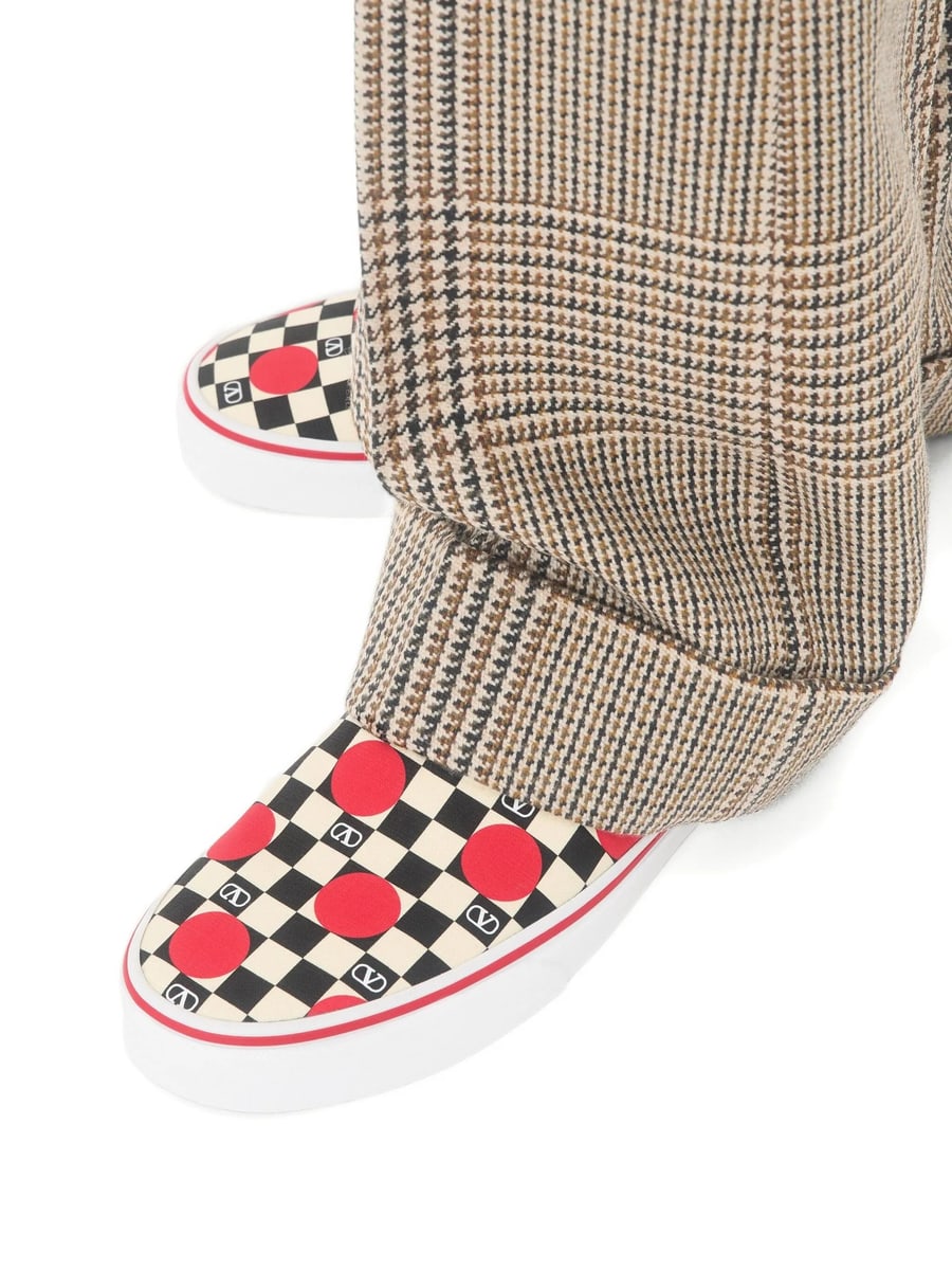Vans X Valentino Vans X Valentino Valentino Garavani And Vans Slip-On Sneaker In Fabric With VLogo Checkerboard Print And Polka Dot Detail, view 3
