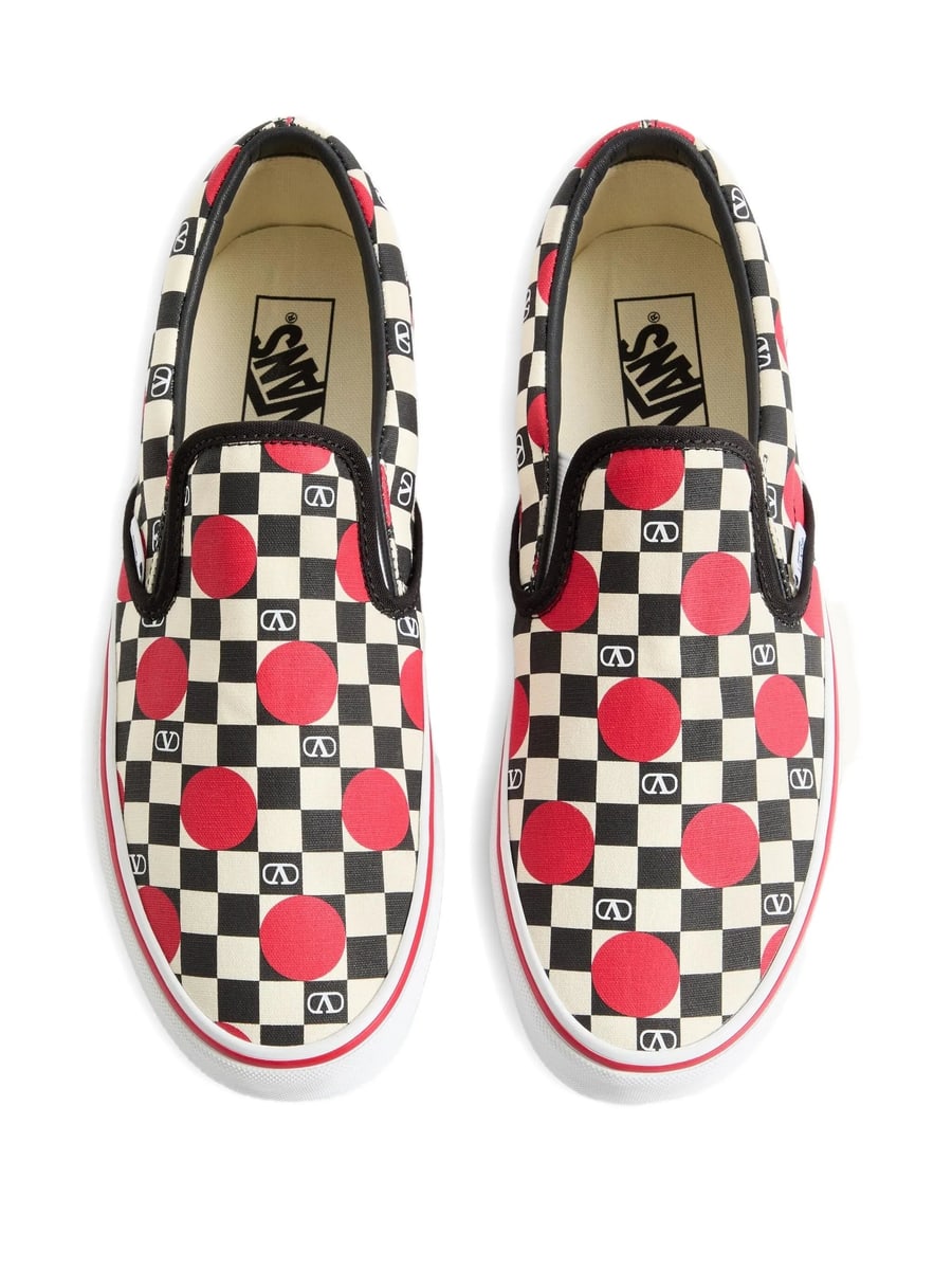 Vans X Valentino Vans X Valentino Valentino Garavani And Vans Slip-On Sneaker In Fabric With VLogo Checkerboard Print And Polka Dot Detail, view 4