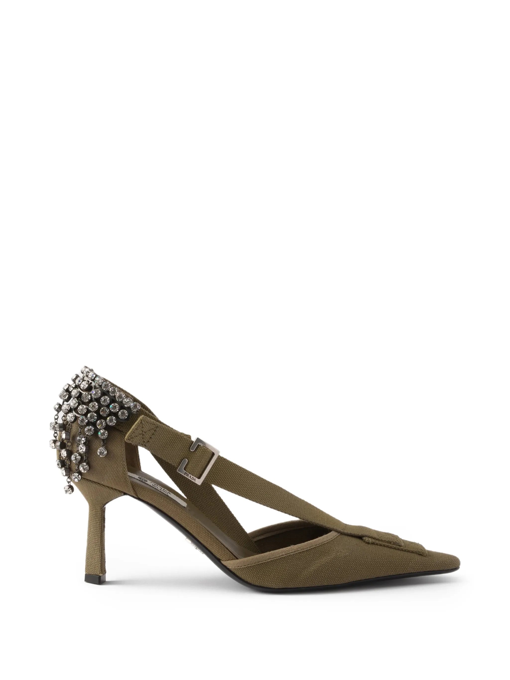 Prada Prada Canvas Pumps With Crystals