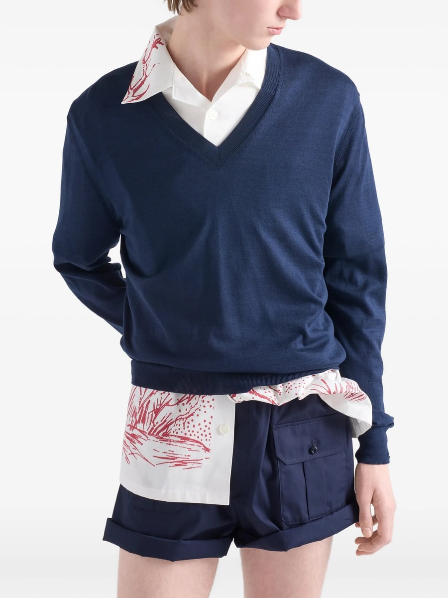 Prada Prada V-neck Ribbed Sweater, view 2