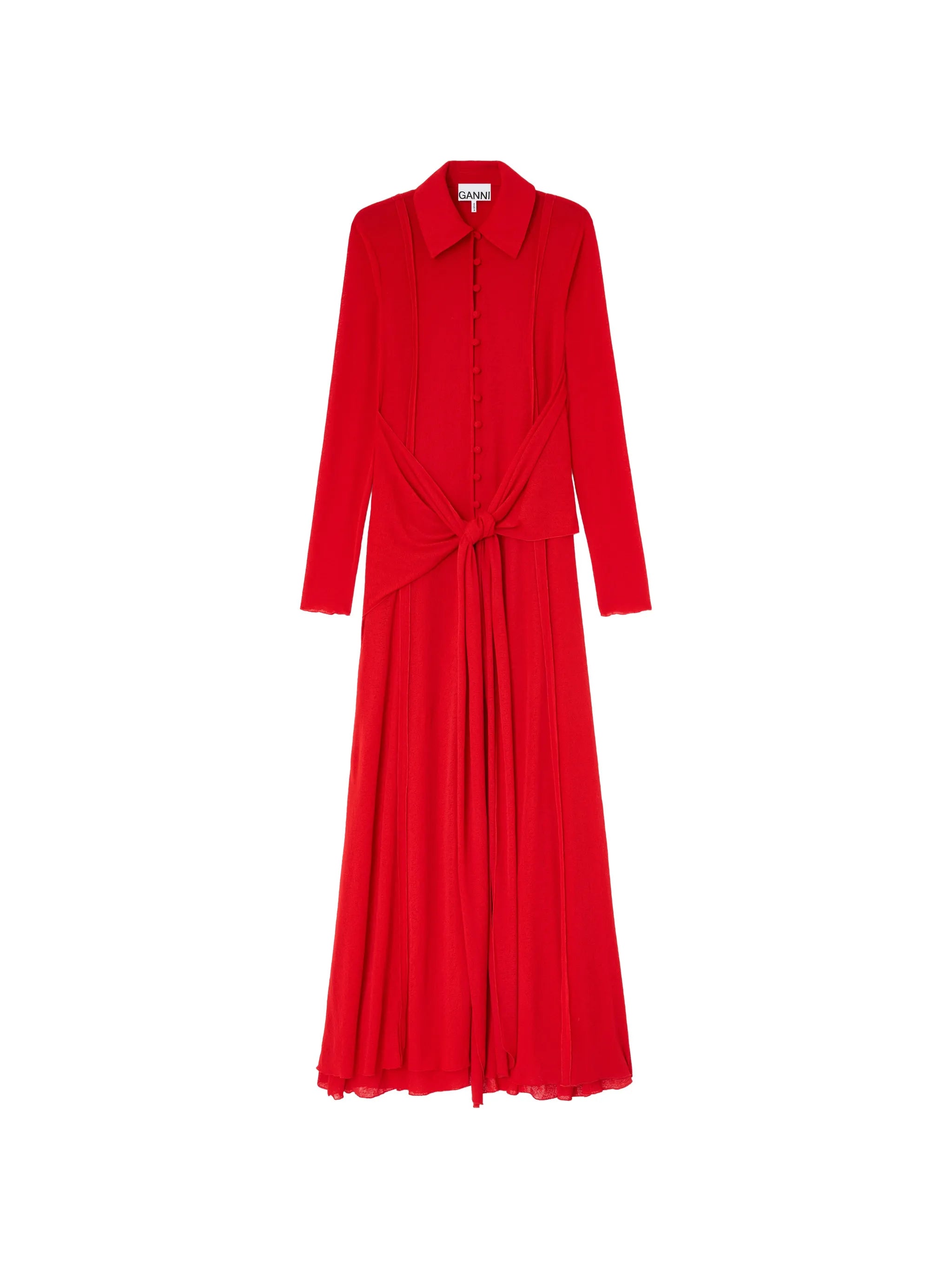 Ganni Ganni Maxi Buttoned Tie Dress