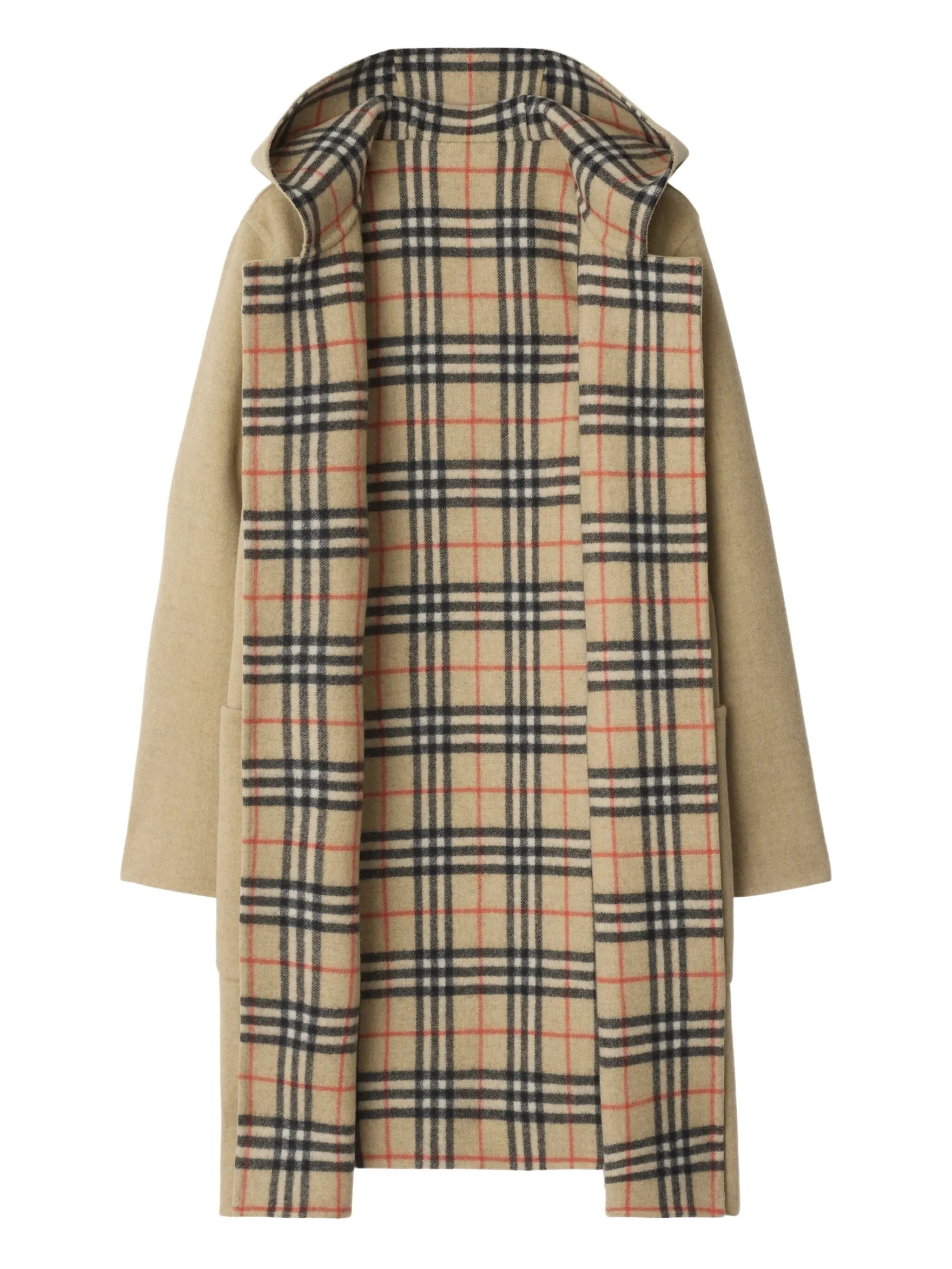 Burberry Burberry Reversible Wool Hooded Wrap Coat, view 2