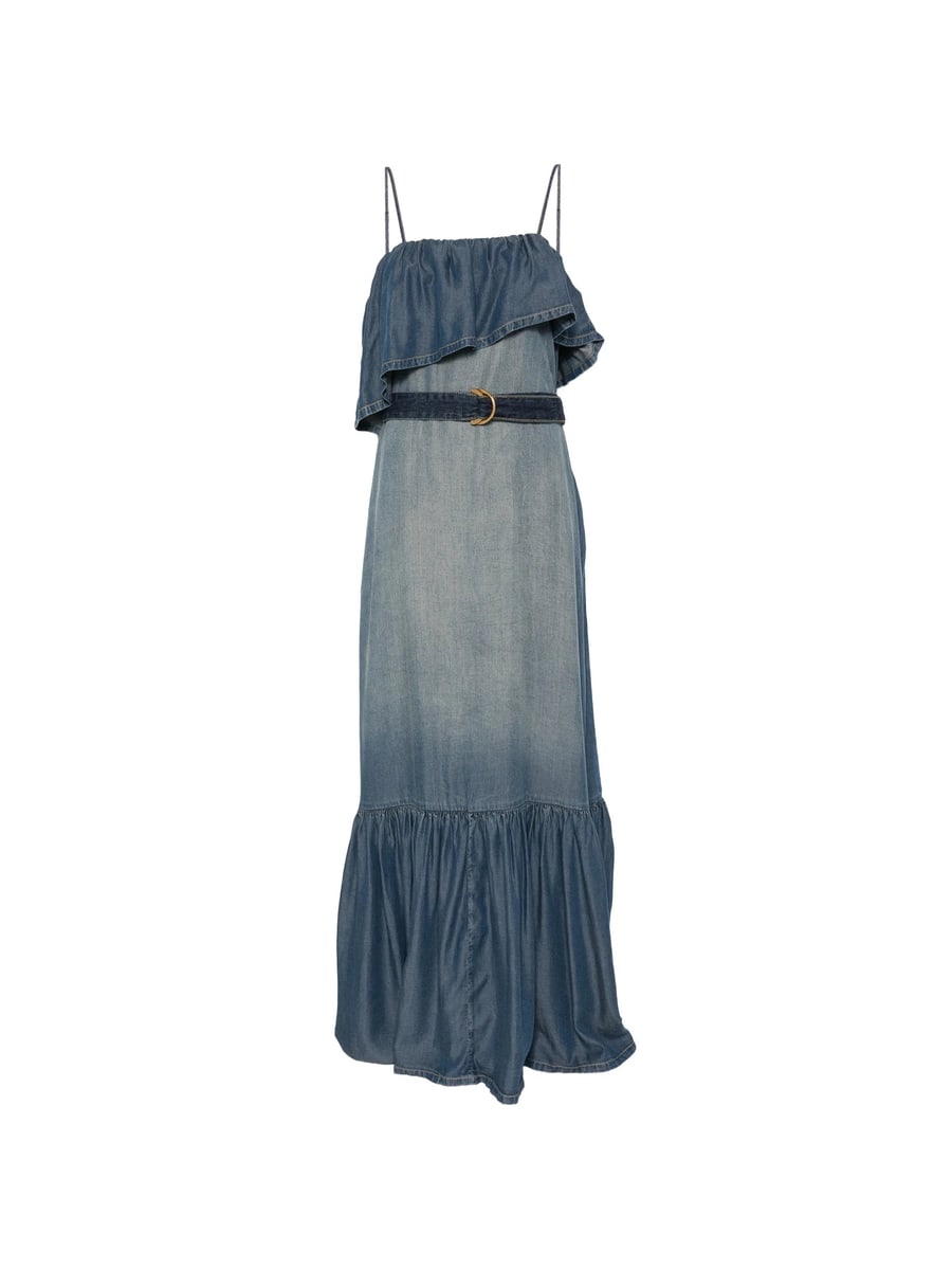 Pinko Pinko Ruffled Belted Denim Maxi Dress