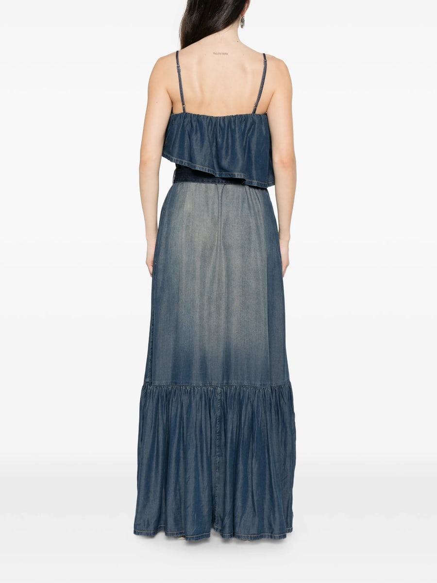 Pinko Pinko Ruffled Belted Denim Maxi Dress, view 2