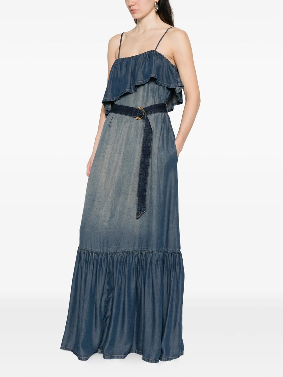 Pinko Pinko Ruffled Belted Denim Maxi Dress, view 3