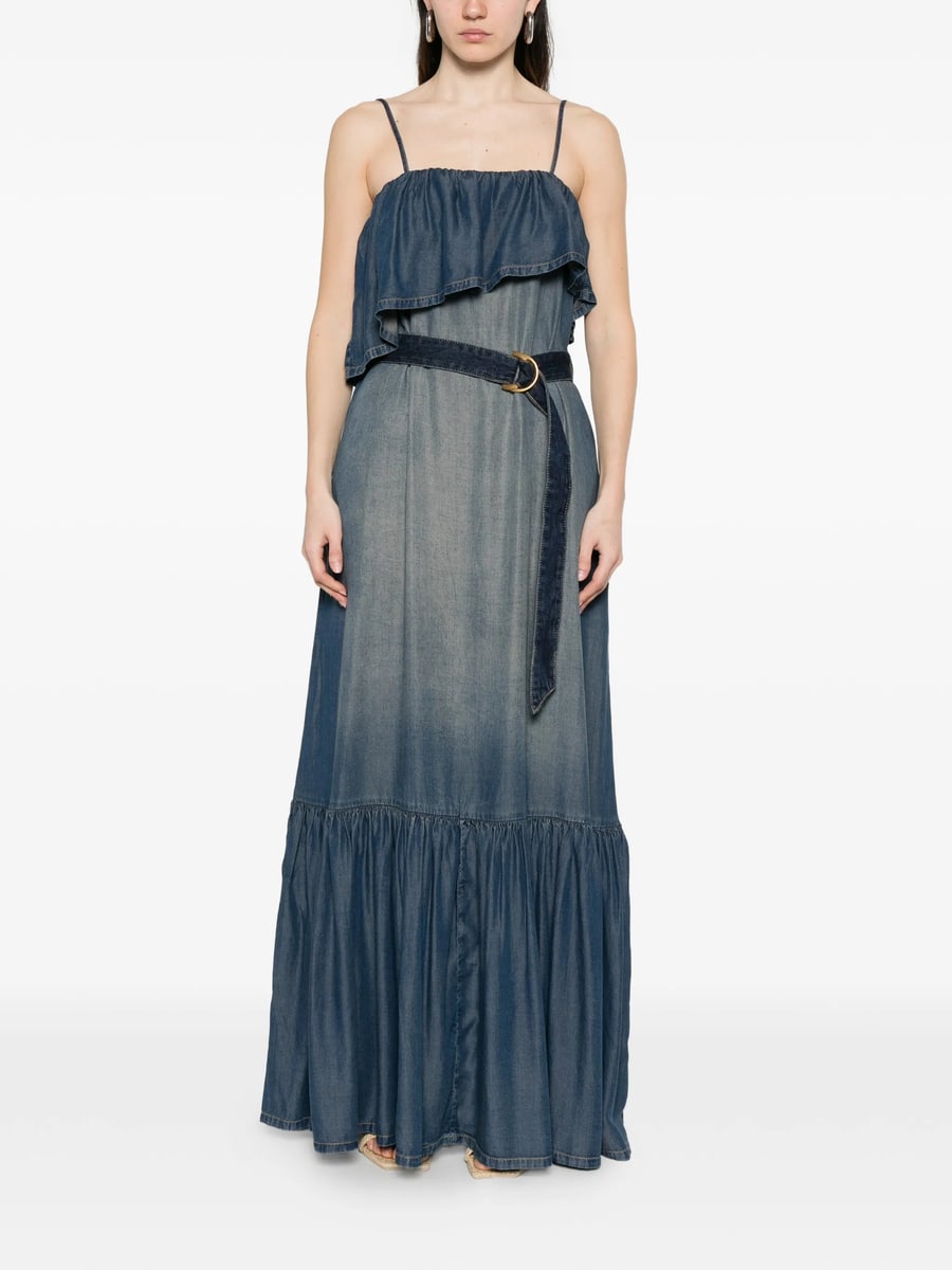 Pinko Pinko Ruffled Belted Denim Maxi Dress, view 4