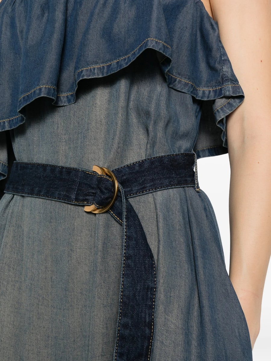 Pinko Pinko Ruffled Belted Denim Maxi Dress, view 5