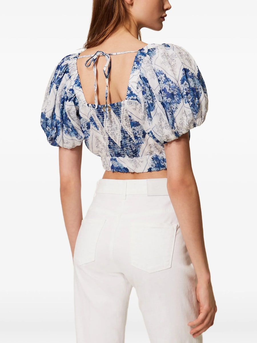 Twinset Twinset Cropped Ramie Blouse With Floral Print, view 2