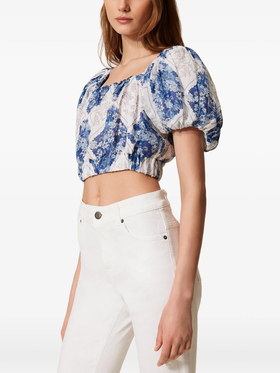 Twinset Twinset Cropped Ramie Blouse With Floral Print, view 3