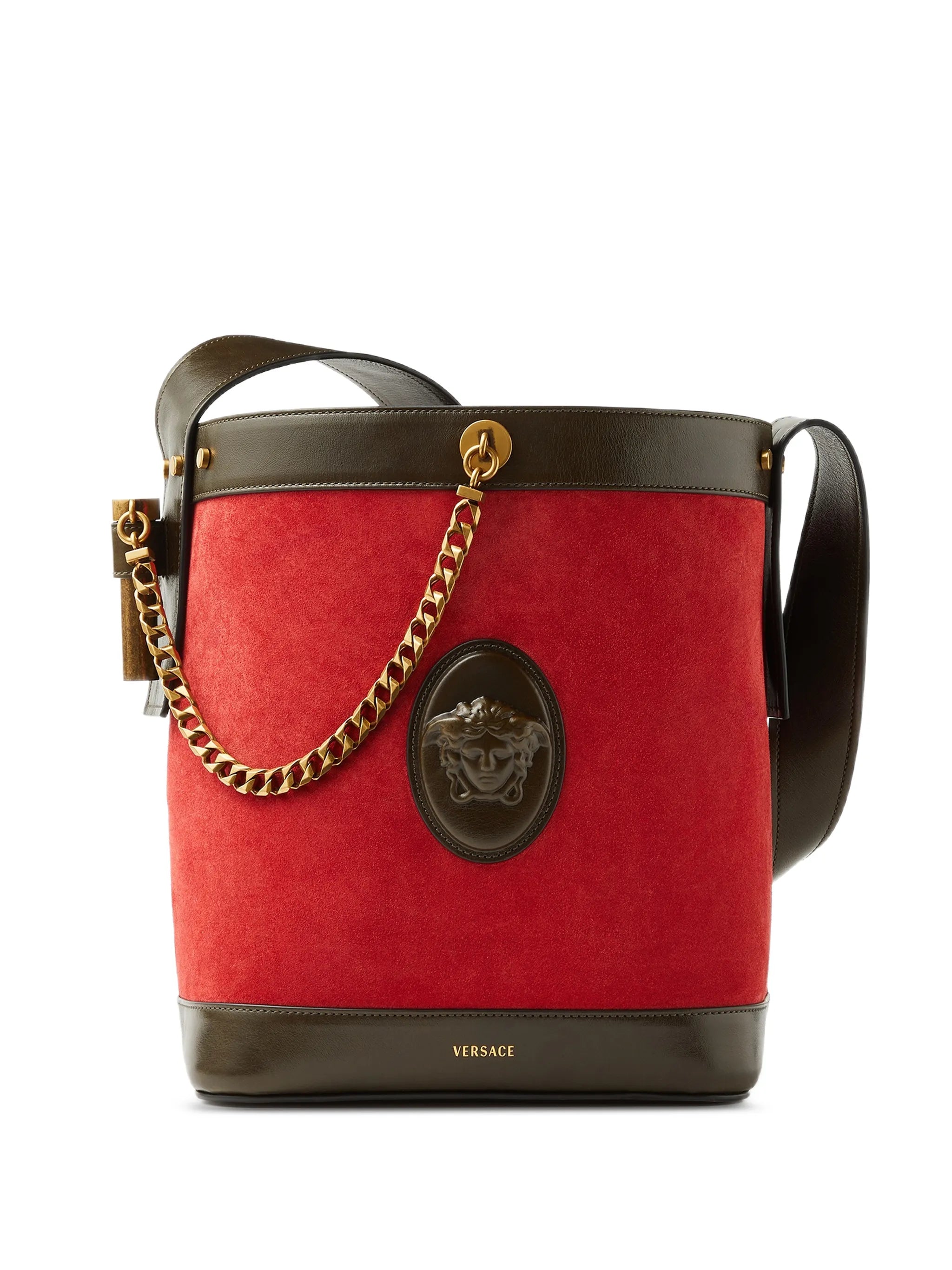 Versace Versace Pivot Small Suede Bucket Bag