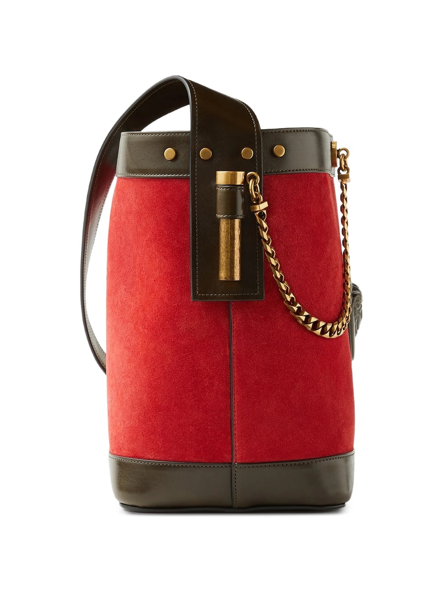 Versace Versace Pivot Small Suede Bucket Bag, view 3