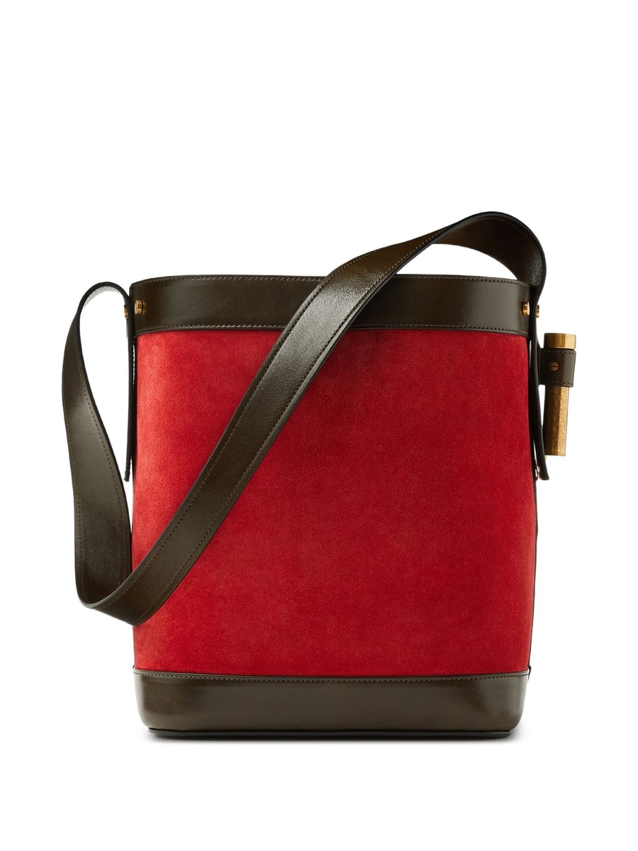 Versace Versace Pivot Small Suede Bucket Bag, view 4