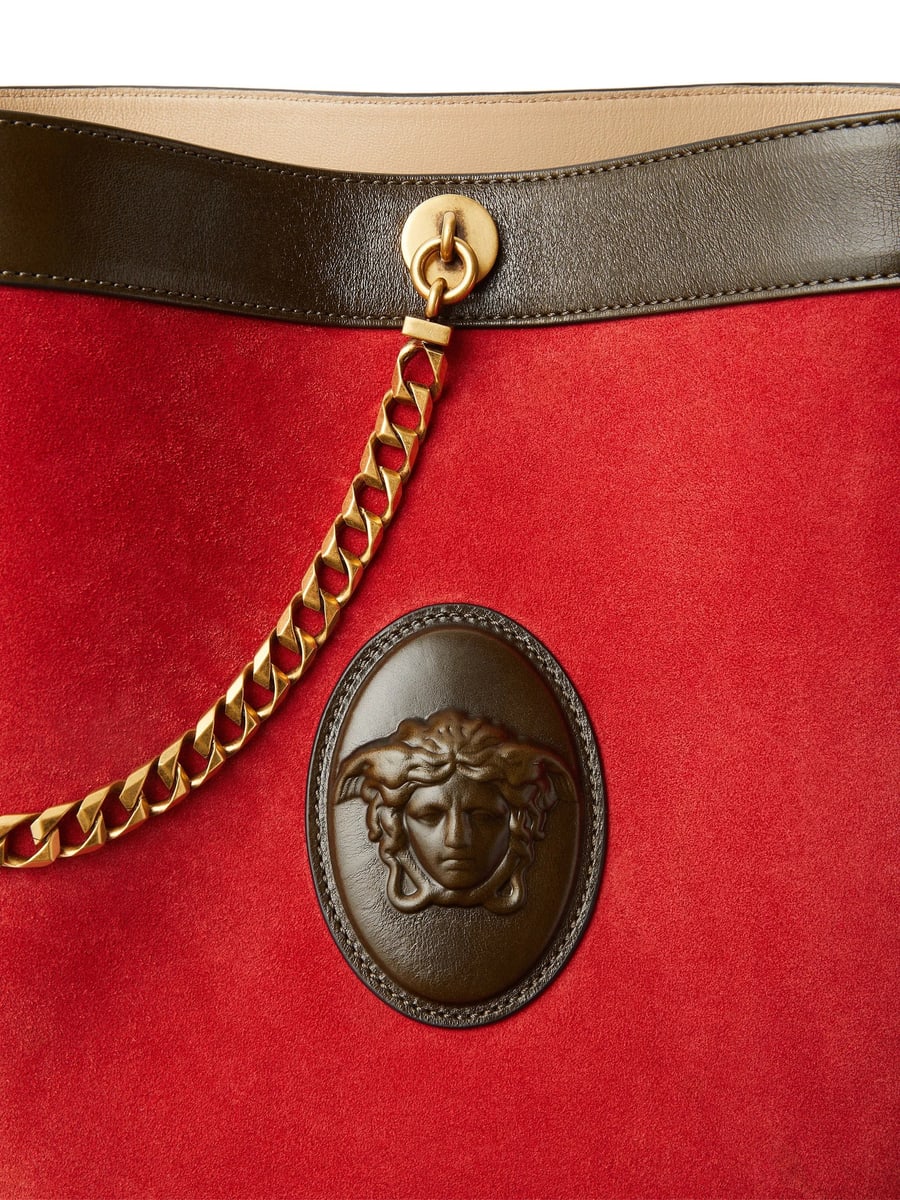 Versace Versace Pivot Small Suede Bucket Bag, view 5