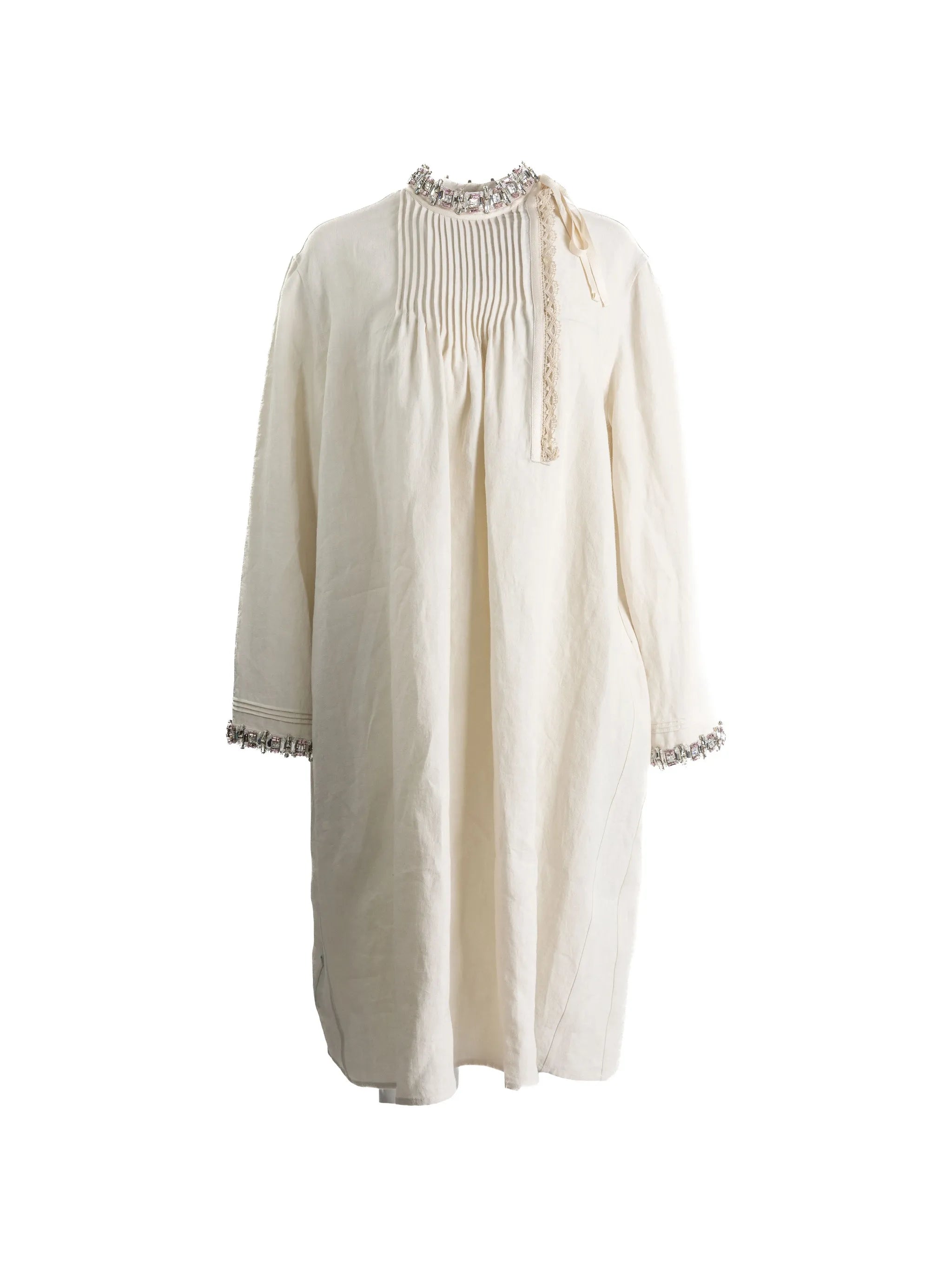 Prada Prada Pleated Embellished-neck Dress