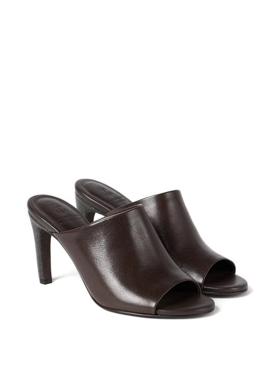 Brunello Cucinelli Brunello Cucinelli Monili-embellished Leather Heeled Mules, view 2