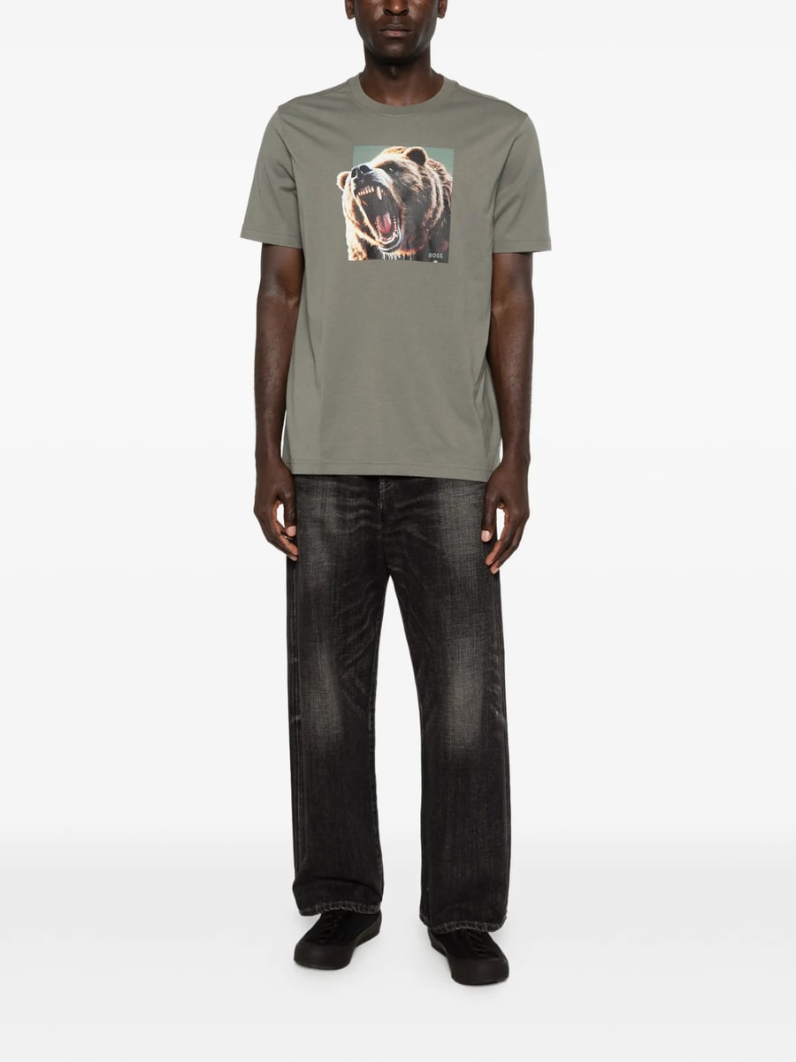 Boss Boss Cotton-jersey T-shirt With Animal Artwork, view 3