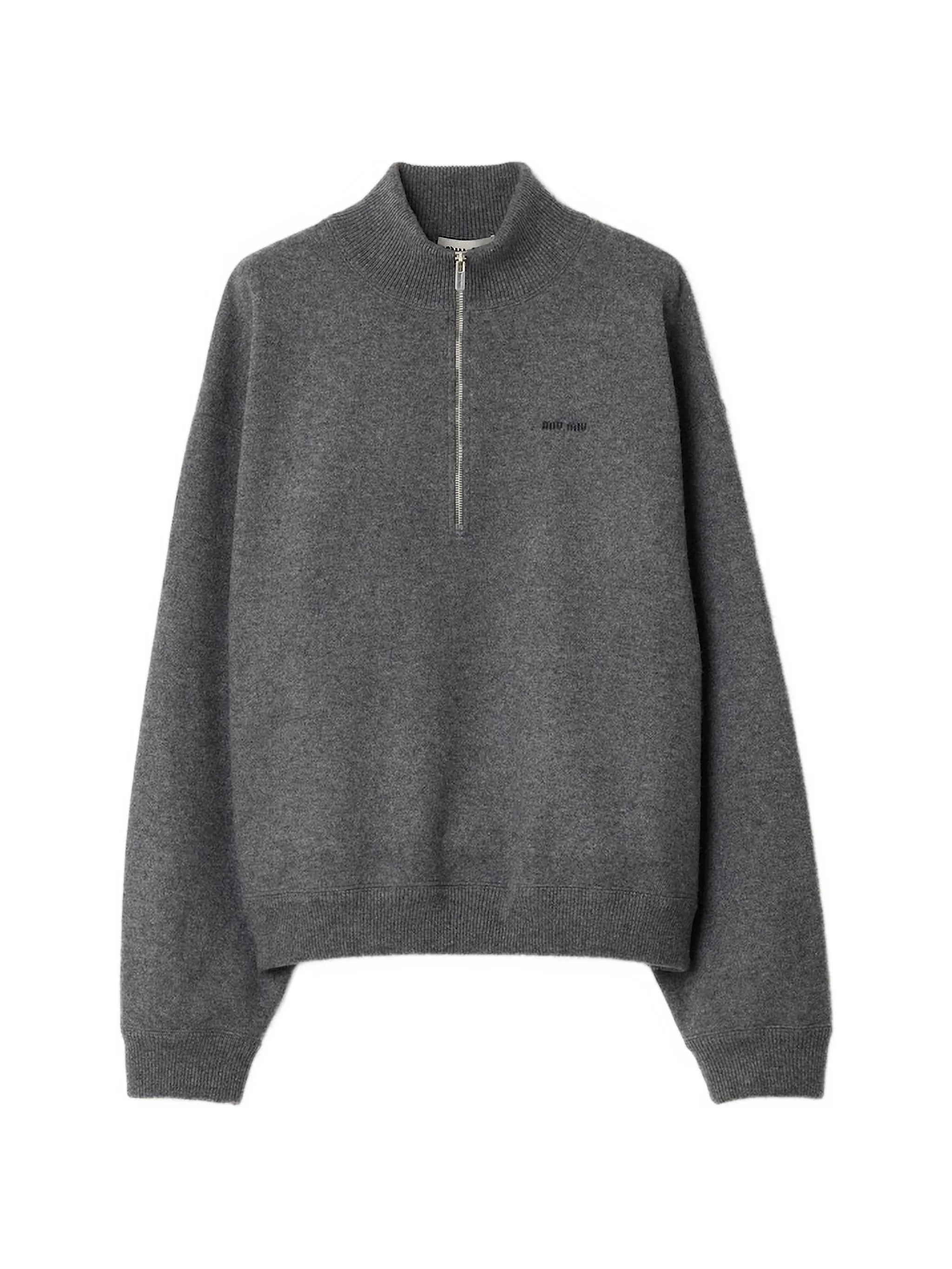 Miu Miu Miu Miu Cashmere And Jersey Zipper Sweater