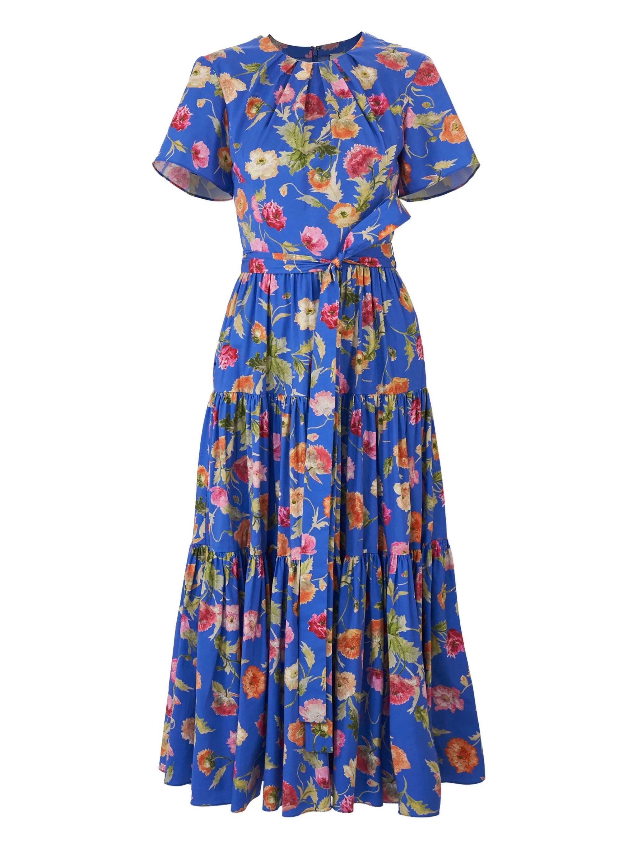 Carolina Herrera Carolina Herrera Poppy-print Tiered Midi Dress With Sash