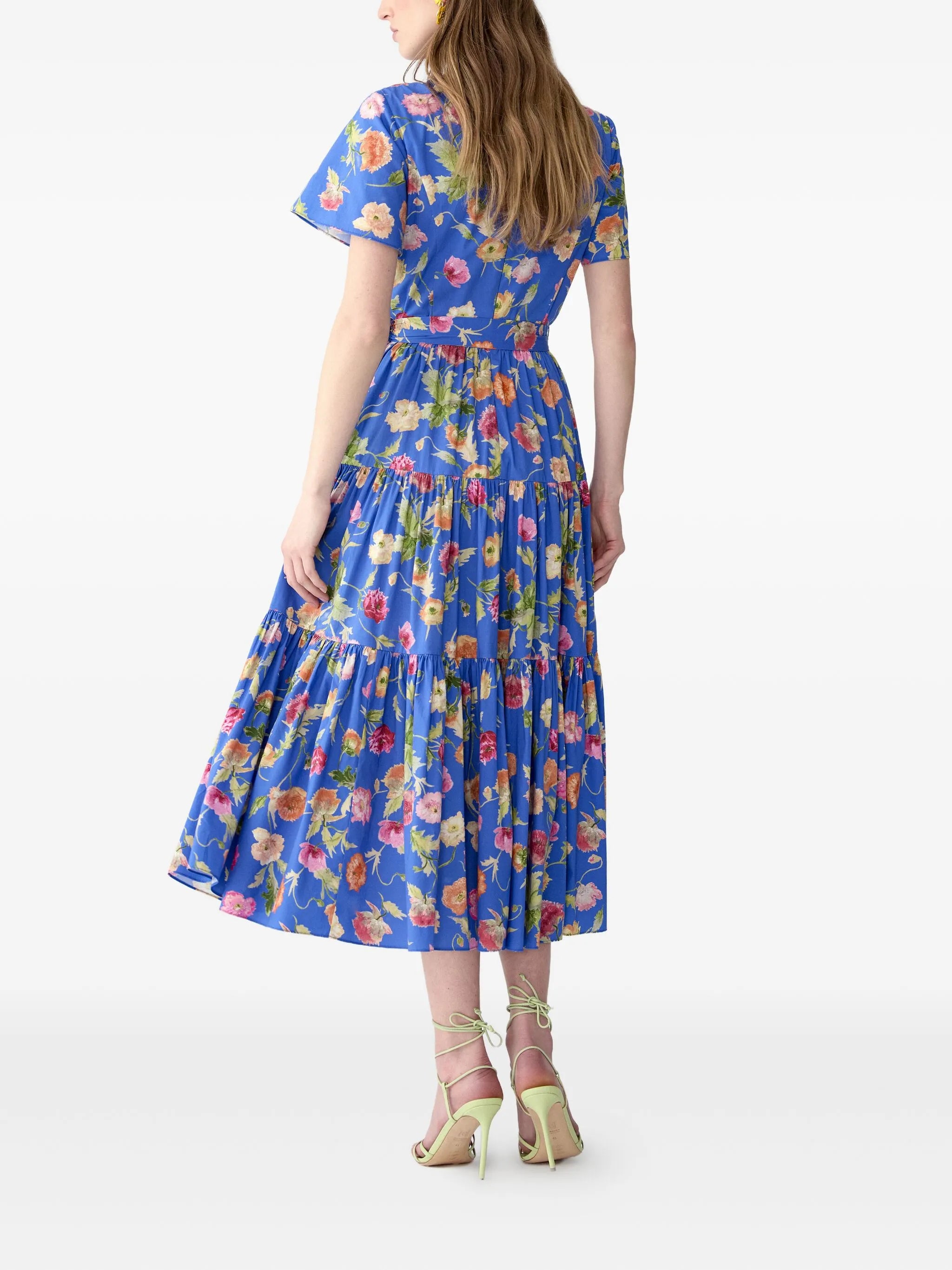 Carolina Herrera Carolina Herrera Poppy-print Tiered Midi Dress With Sash, view 2