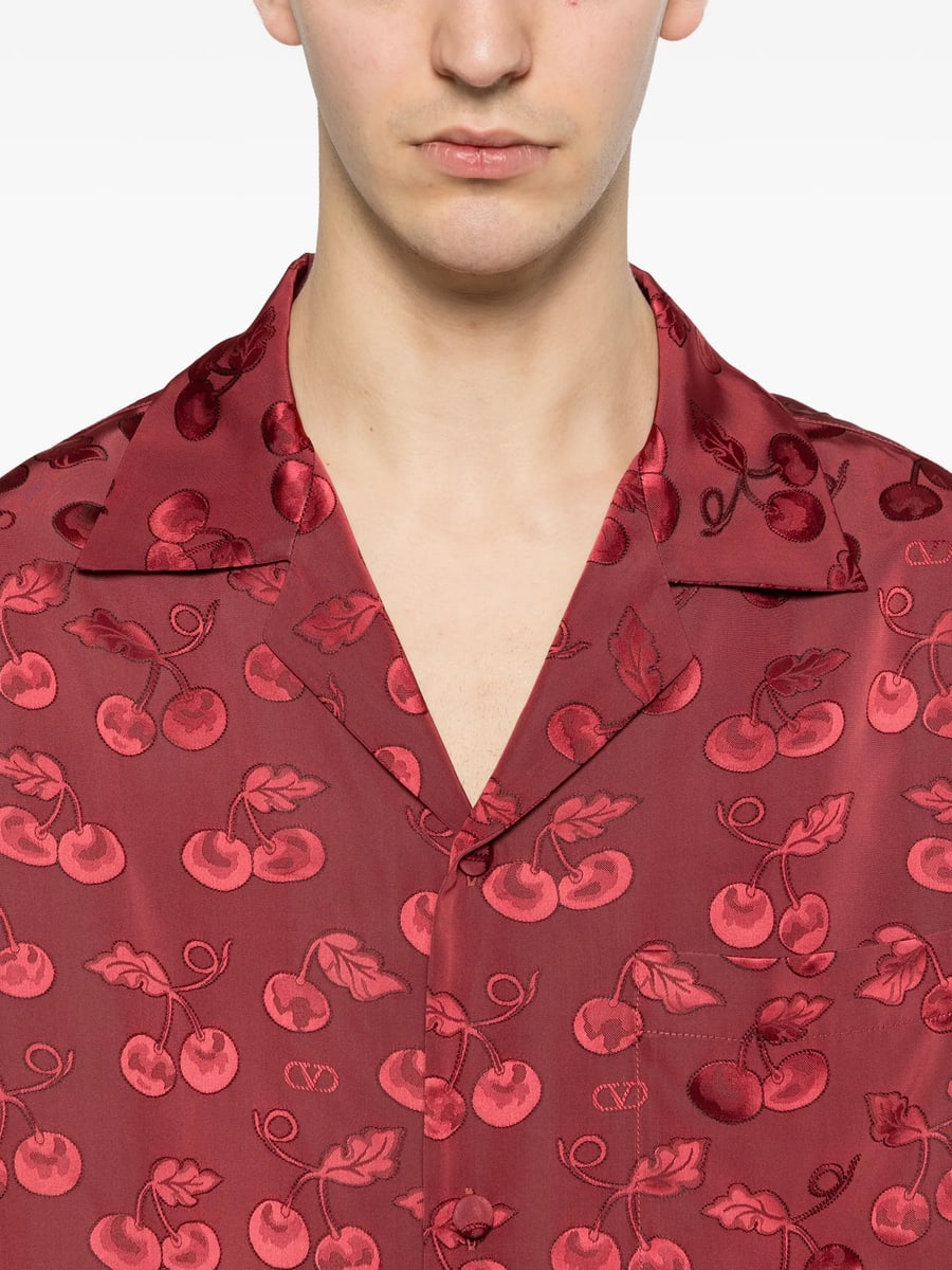 Valentino Valentino Viscose Bowling Shirt With Cherryfic Jacquard Pattern, view 2