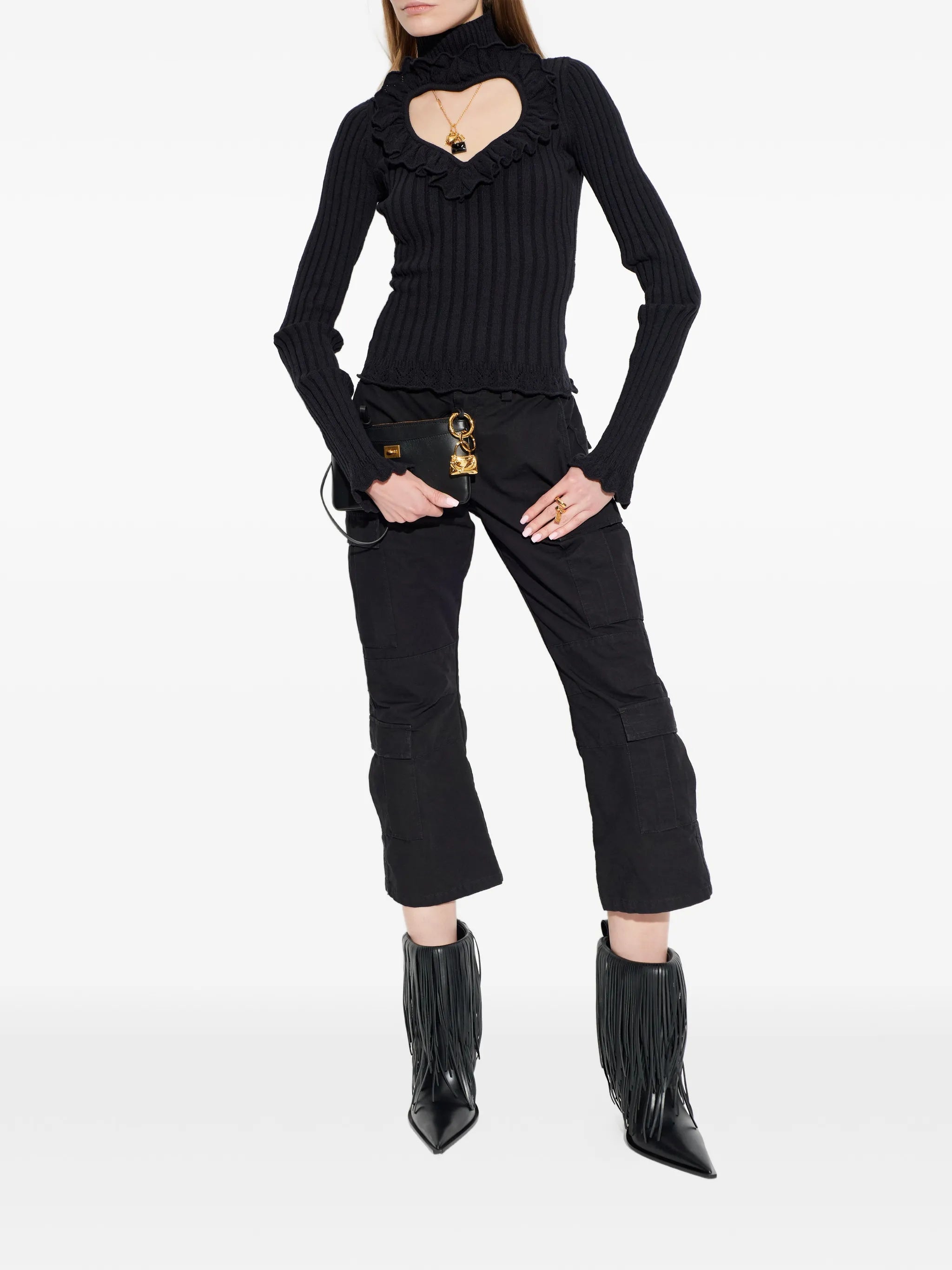 Balenciaga Balenciaga Ruffled Heart-cutout Sweater, view 2